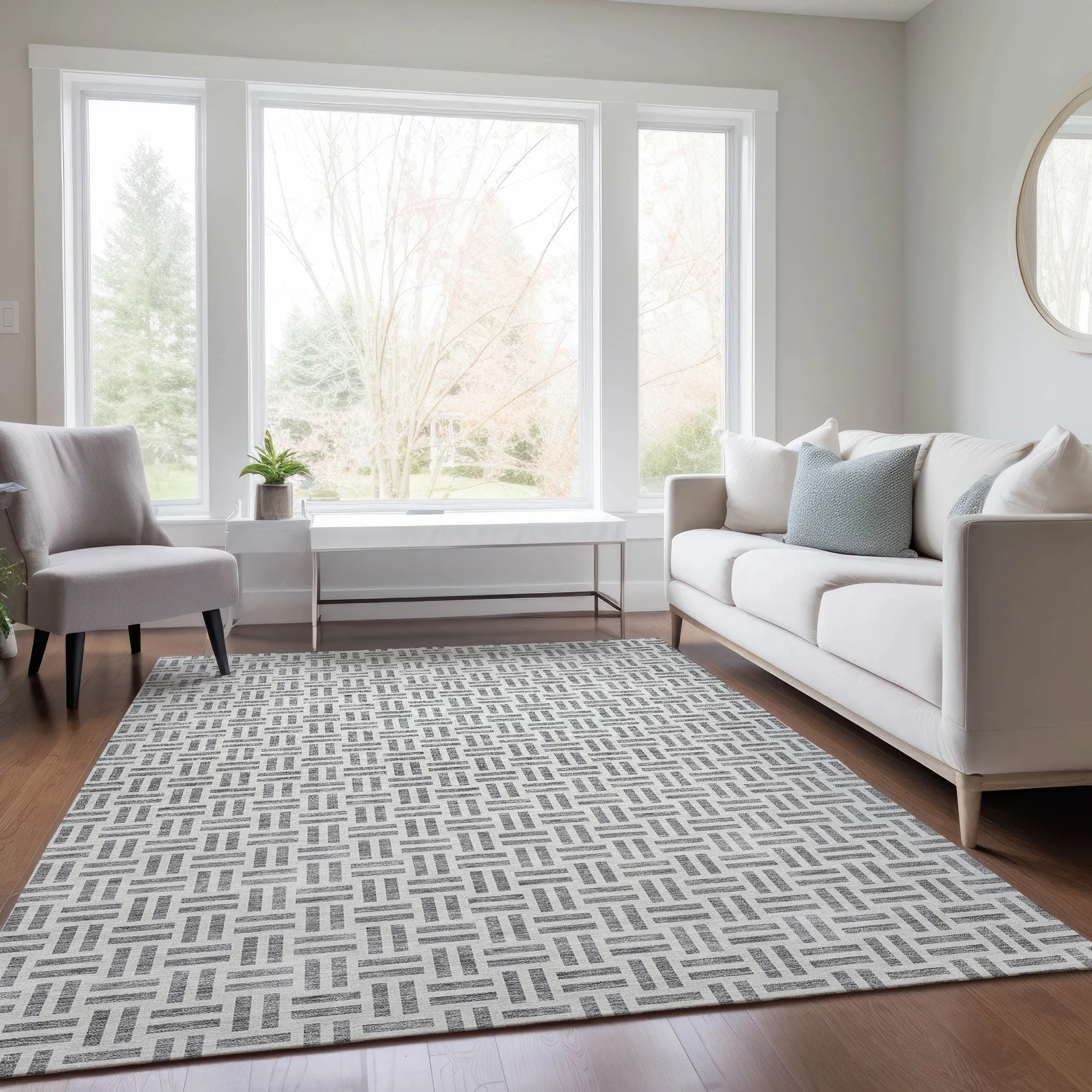 Machine Washable Indoor/ Outdoor Contemporary Basketweave Chantille Rug