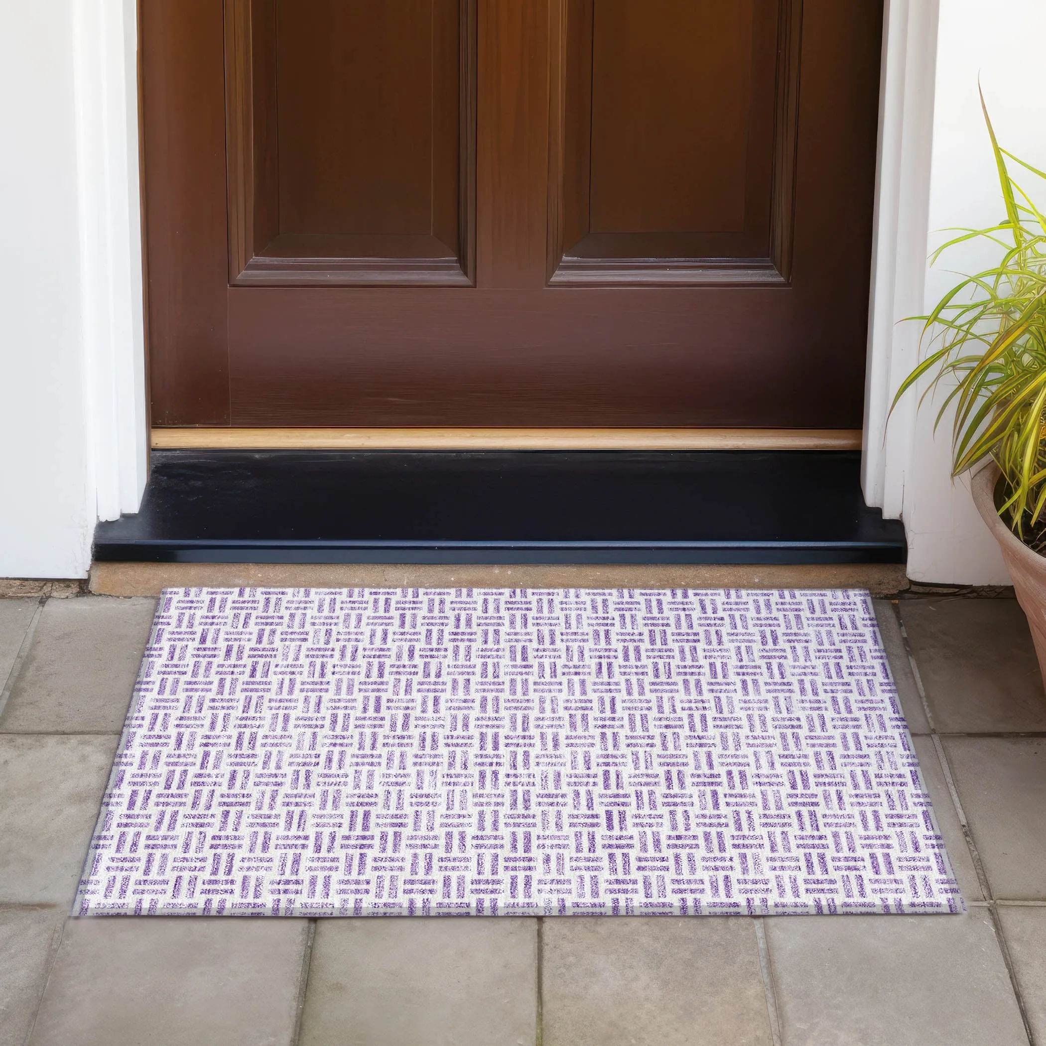 Machine Washable Indoor/ Outdoor Contemporary Basketweave Chantille Rug