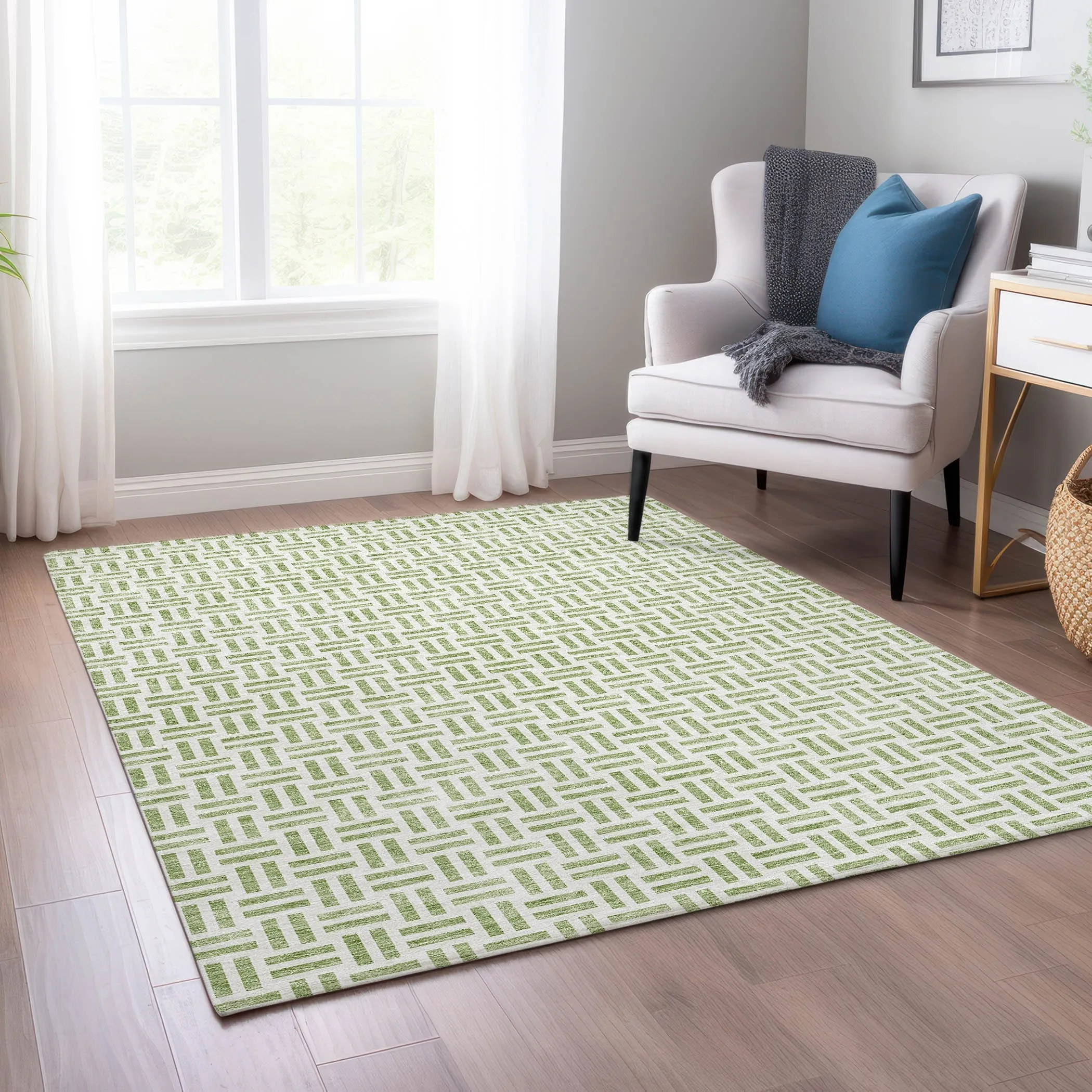 Machine Washable Indoor/ Outdoor Contemporary Basketweave Chantille Rug
