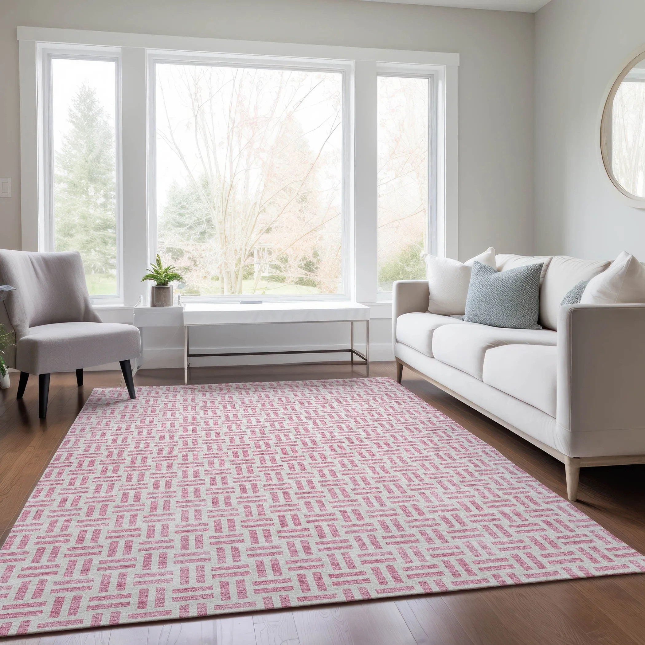 Machine Washable Indoor/ Outdoor Contemporary Basketweave Chantille Rug