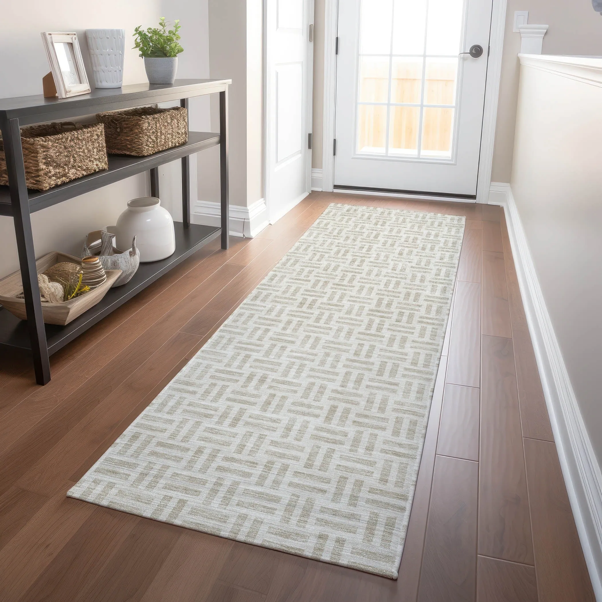 Machine Washable Indoor/ Outdoor Contemporary Basketweave Chantille Rug