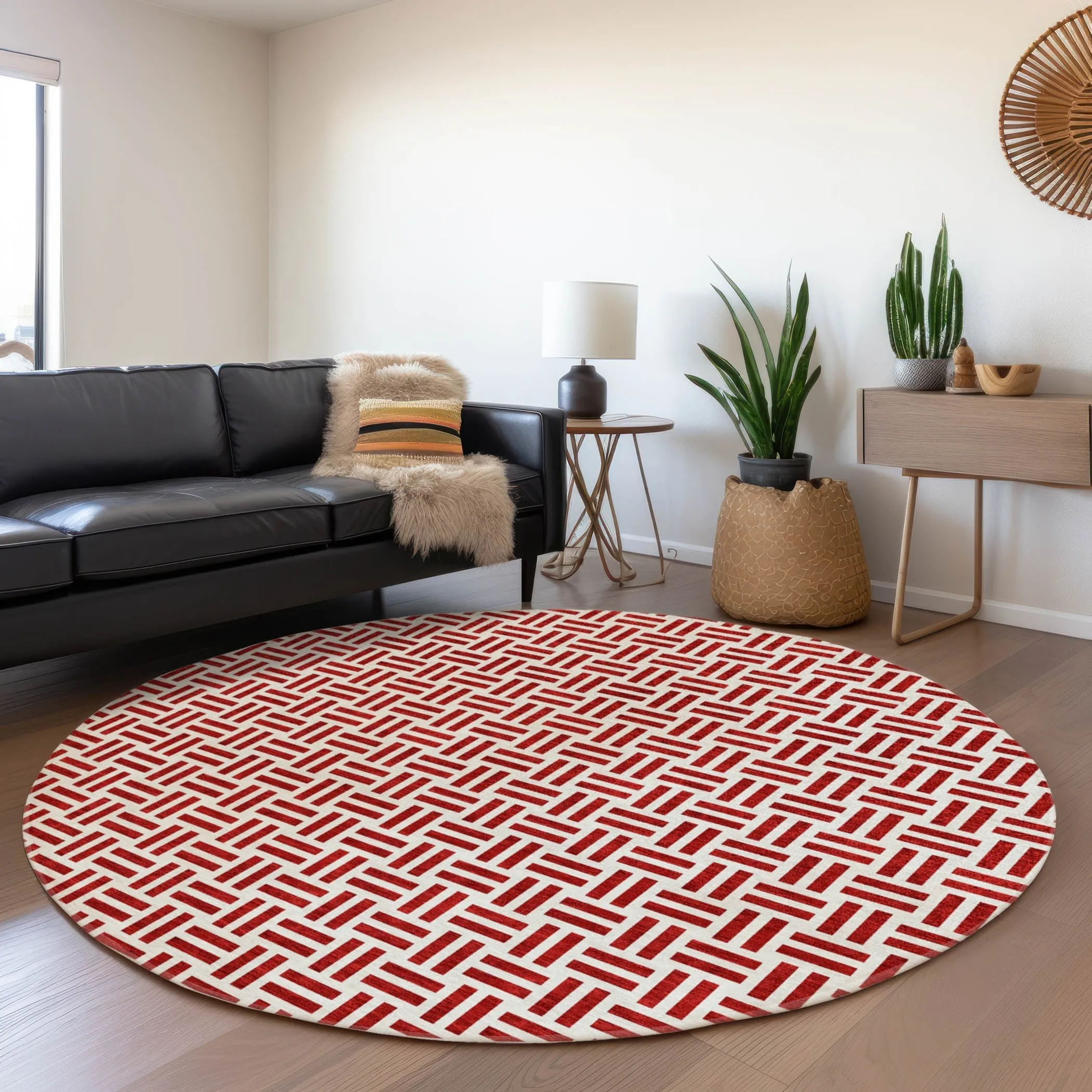 Machine Washable Indoor/ Outdoor Contemporary Basketweave Chantille Rug