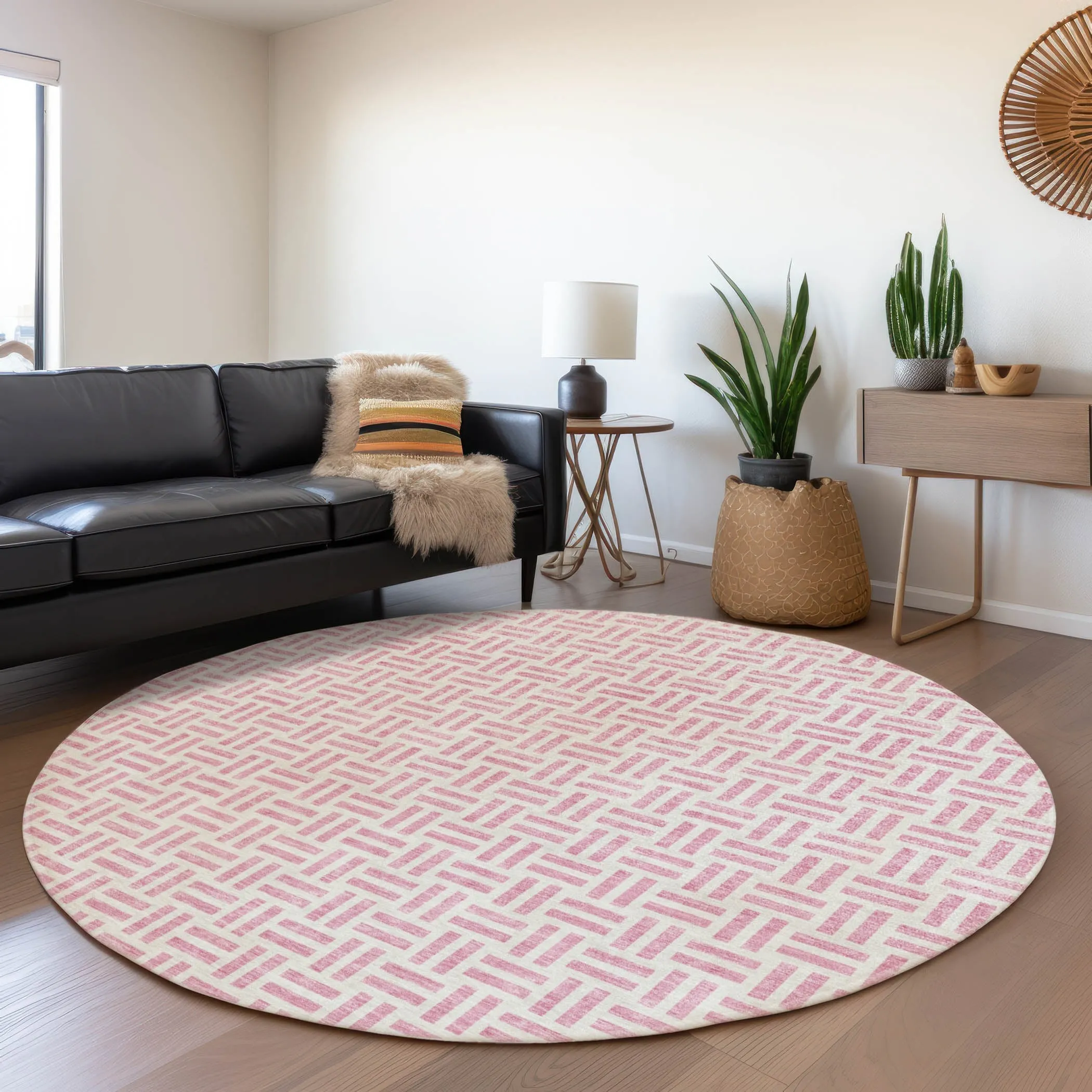 Machine Washable Indoor/ Outdoor Contemporary Basketweave Chantille Rug