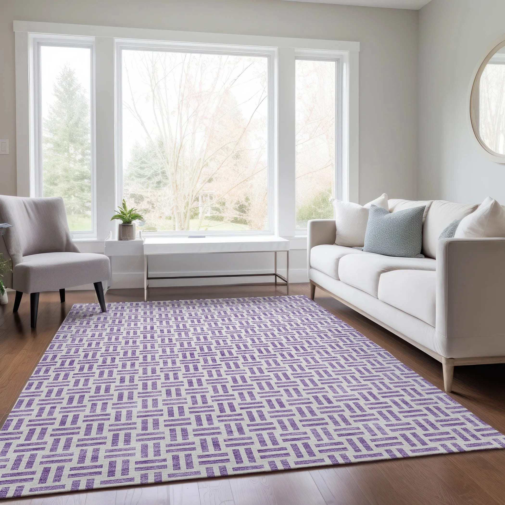 Machine Washable Indoor/ Outdoor Contemporary Basketweave Chantille Rug