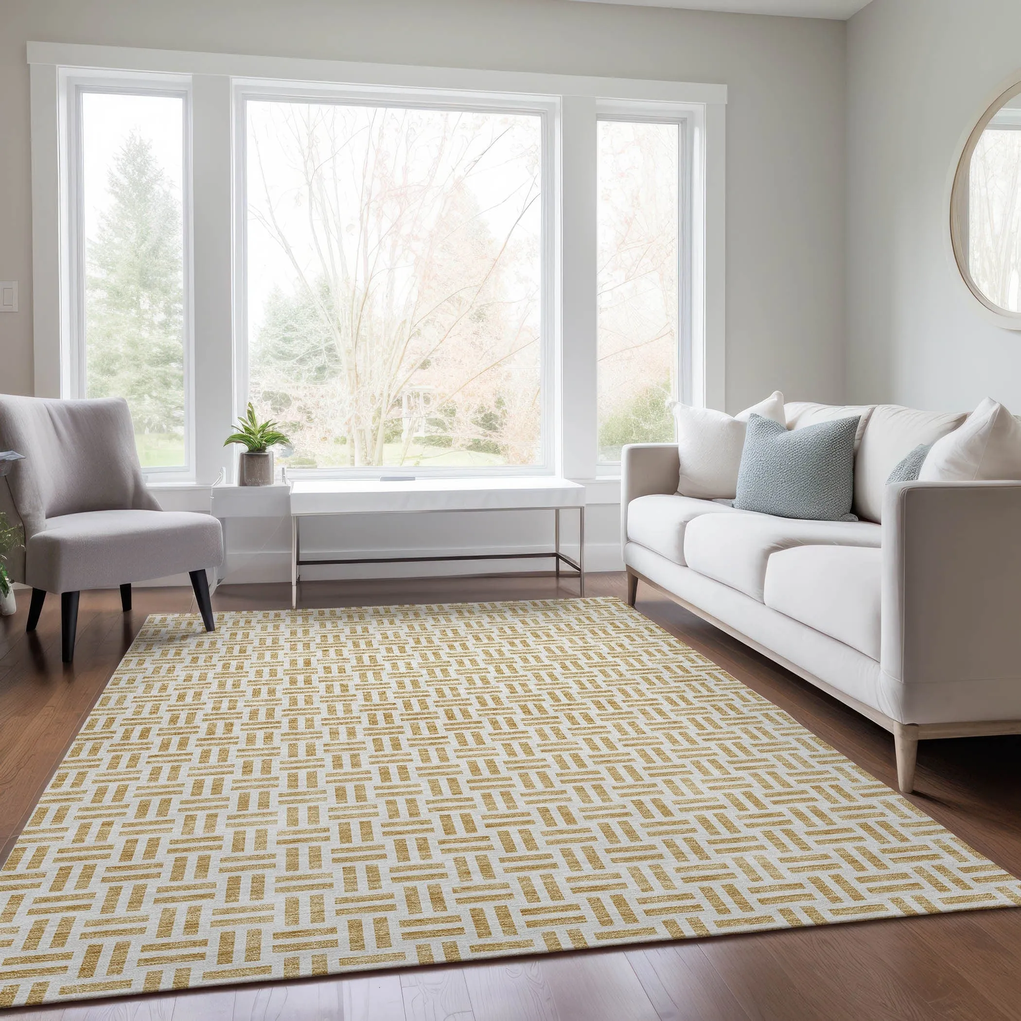 Machine Washable Indoor/ Outdoor Contemporary Basketweave Chantille Rug
