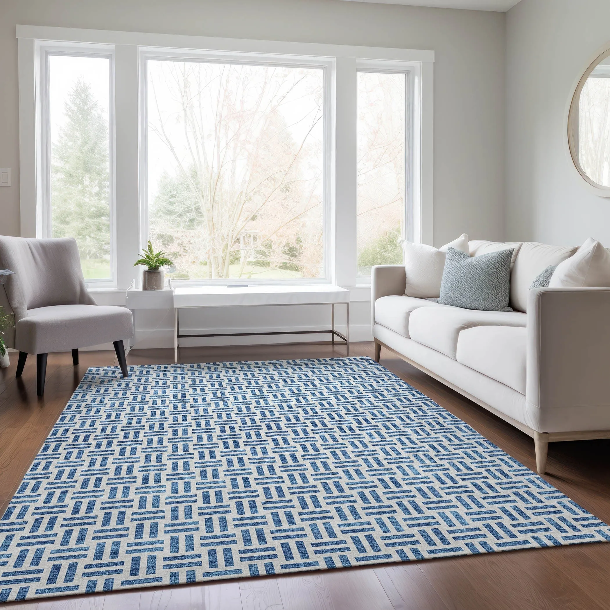 Machine Washable Indoor/ Outdoor Contemporary Basketweave Chantille Rug