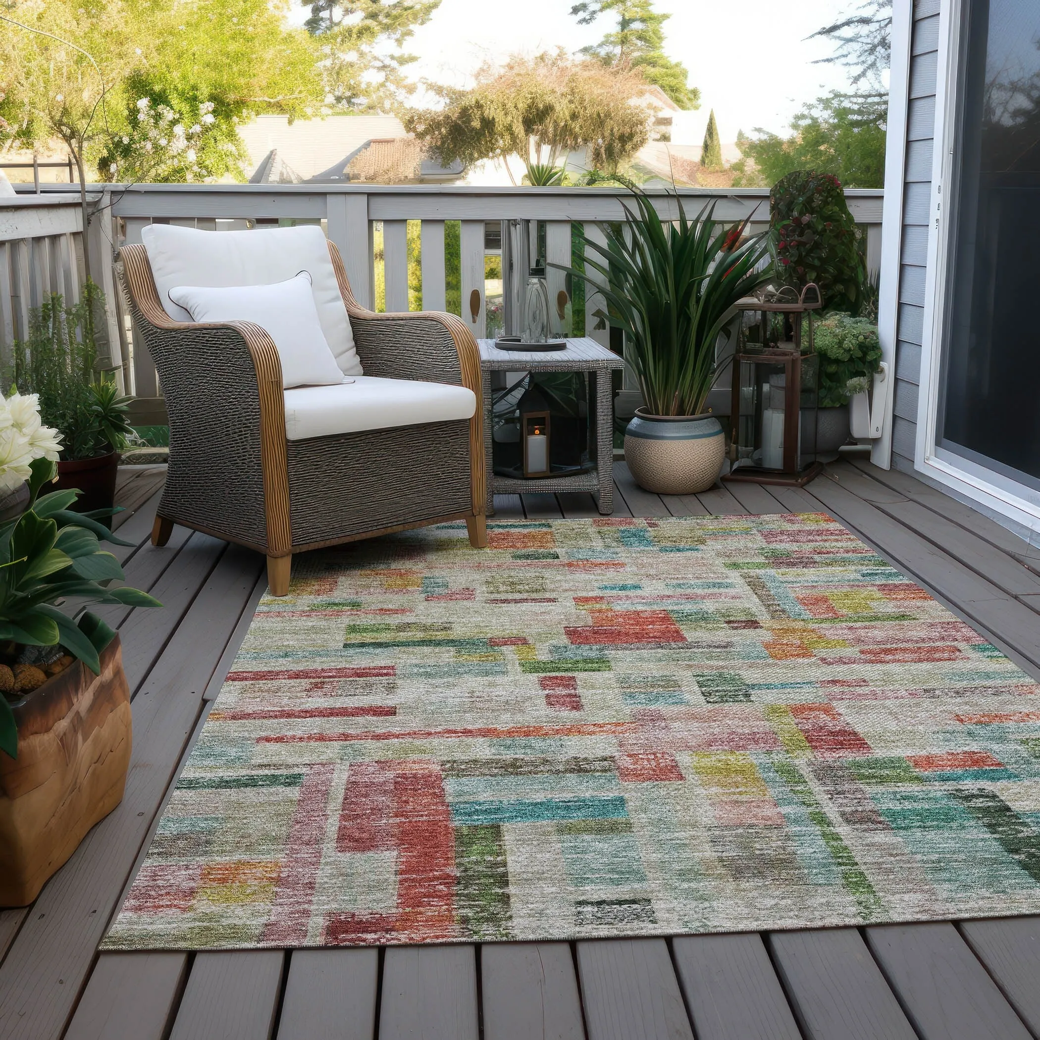 Machine Washable Indoor/ Outdoor Contemporary Chantille Rug