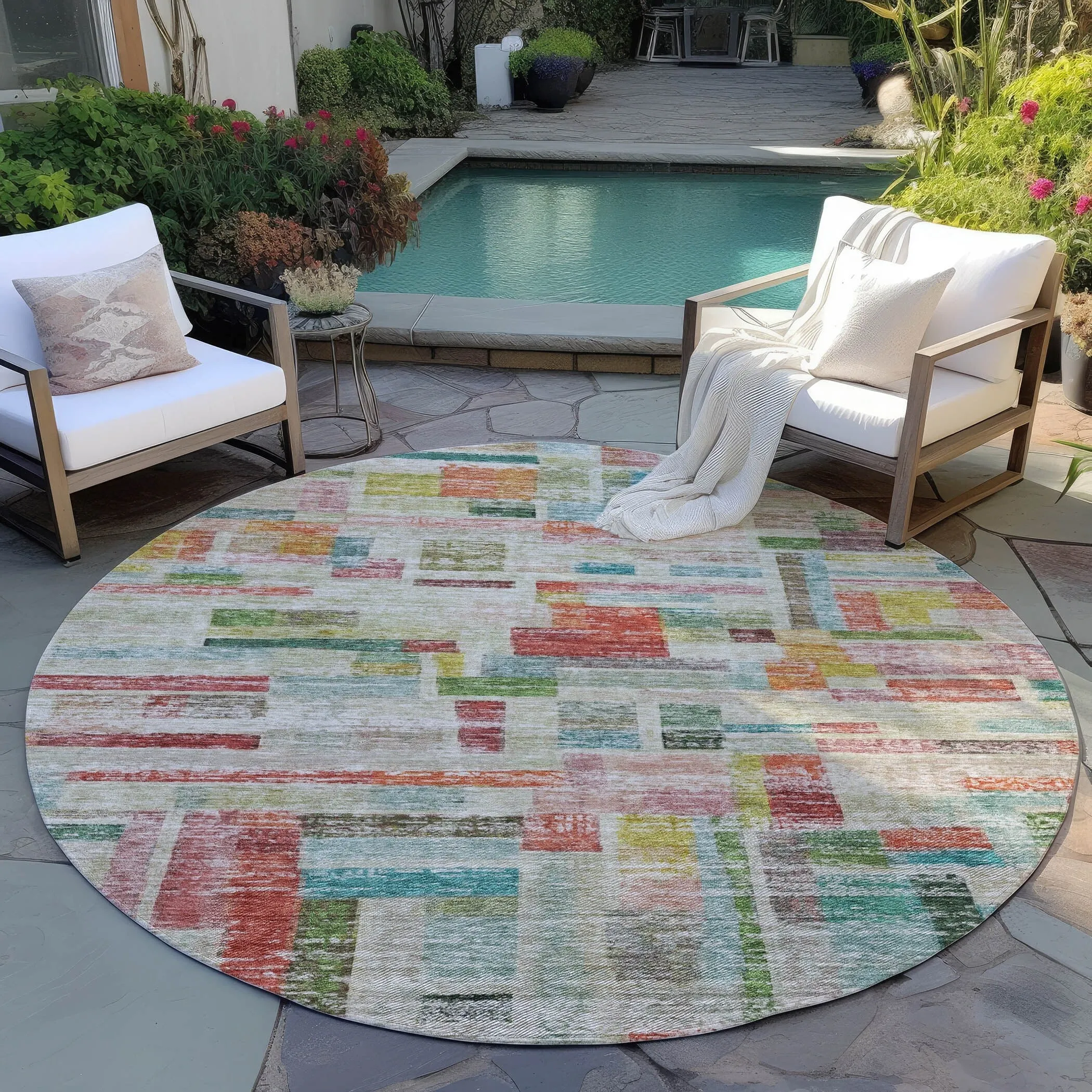 Machine Washable Indoor/ Outdoor Contemporary Chantille Rug