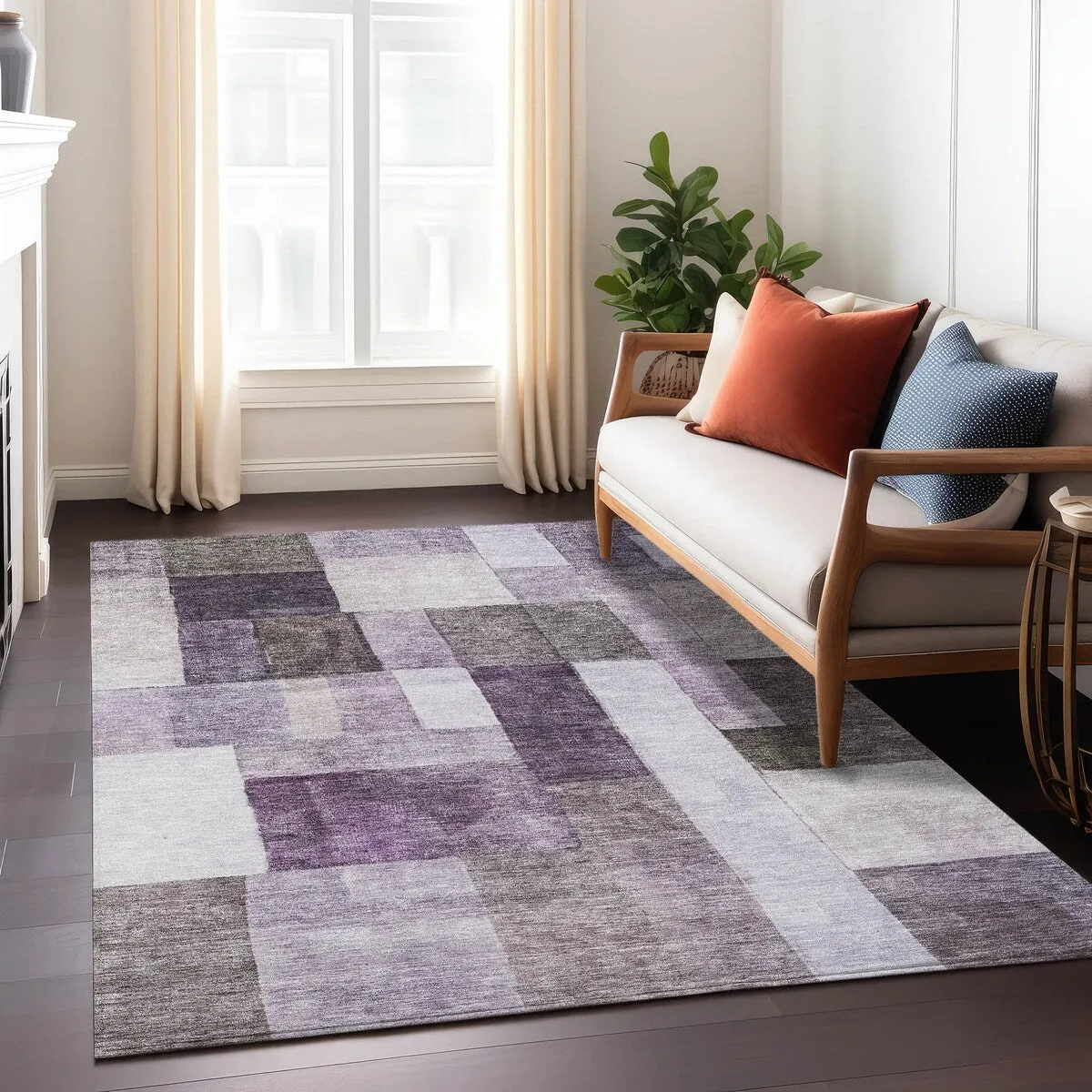 Machine Washable Indoor/ Outdoor Contemporary Geo Chantille Rug