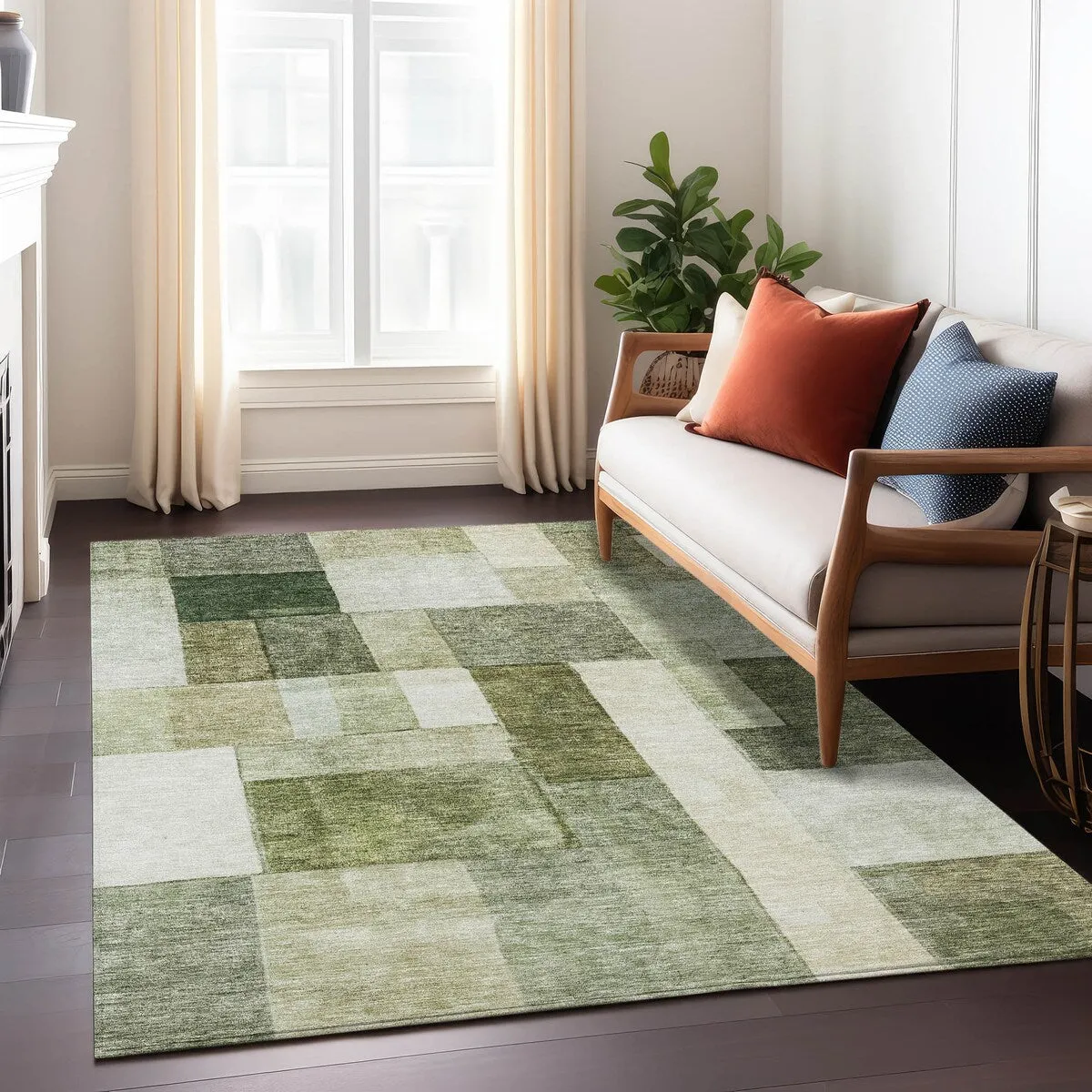Machine Washable Indoor/ Outdoor Contemporary Geo Chantille Rug