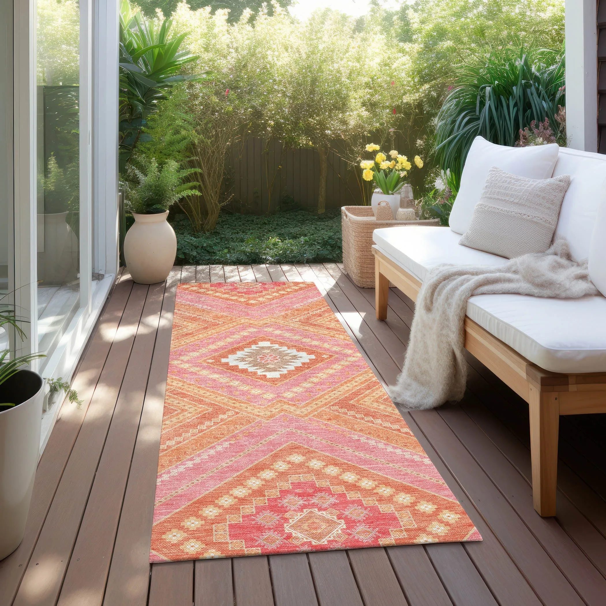 Machine Washable Indoor/ Outdoor Global Boho Chantille Rug