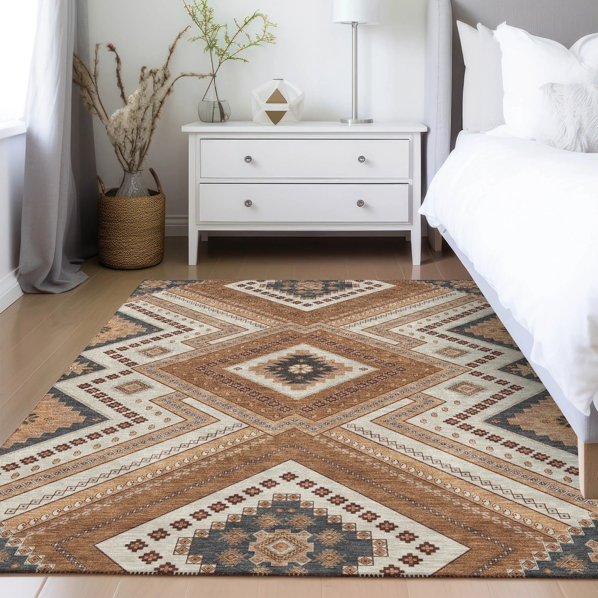 Machine Washable Indoor/ Outdoor Global Boho Chantille Rug