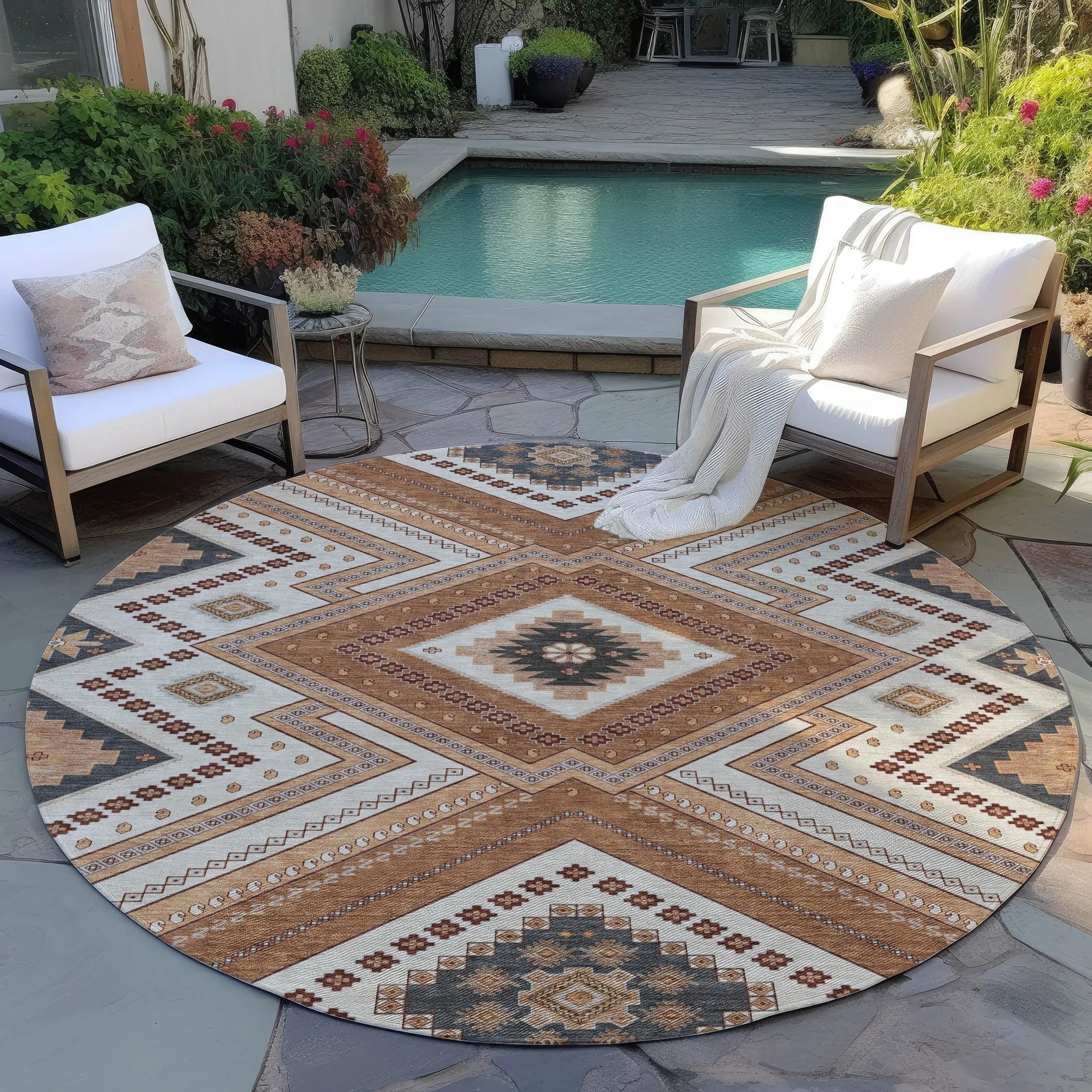 Machine Washable Indoor/ Outdoor Global Boho Chantille Rug