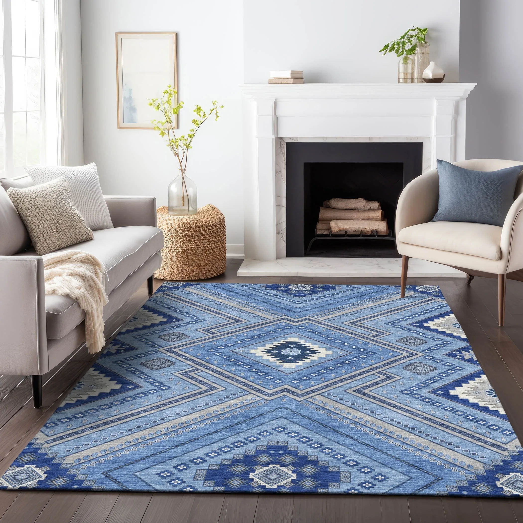 Machine Washable Indoor/ Outdoor Global Boho Chantille Rug