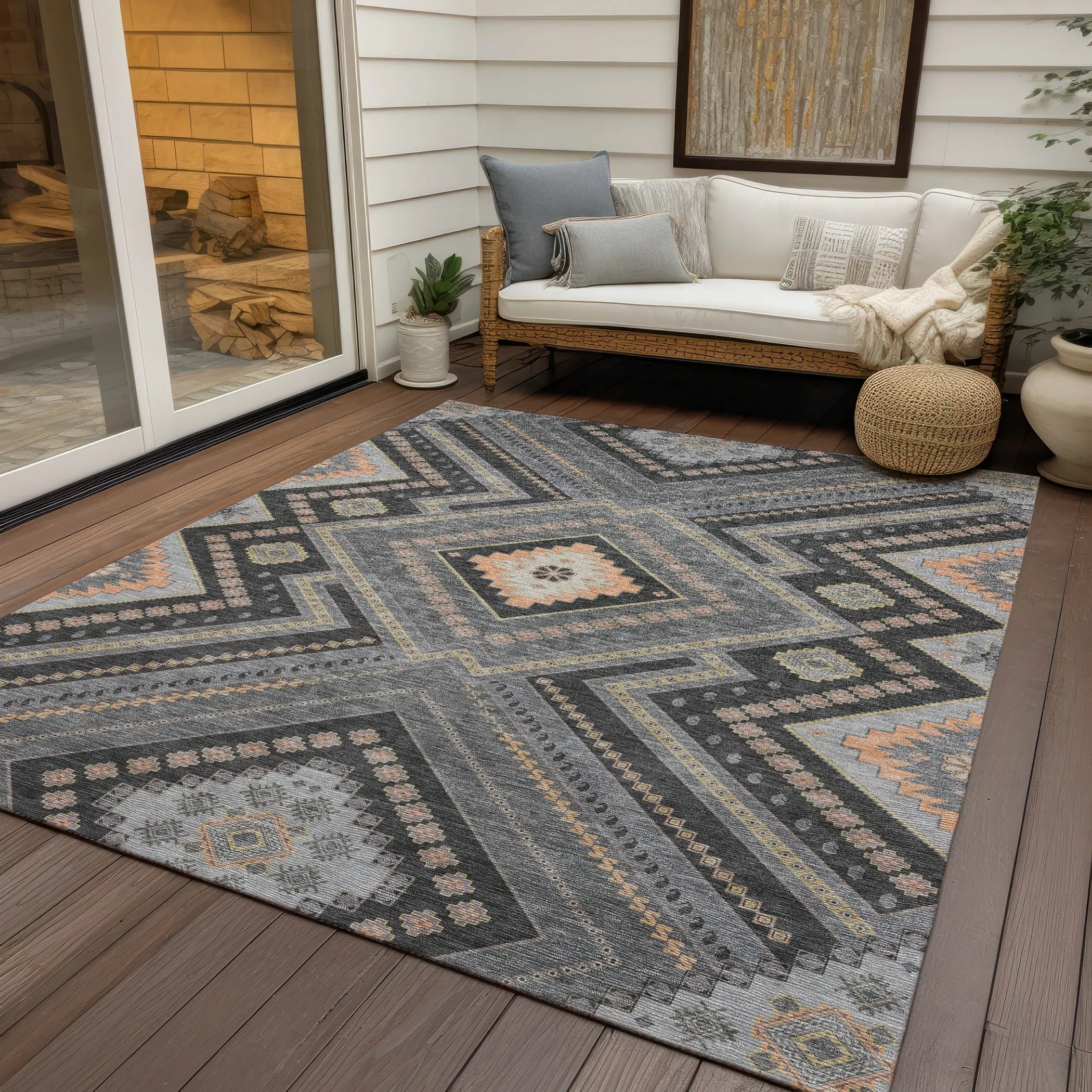 Machine Washable Indoor/ Outdoor Global Boho Chantille Rug