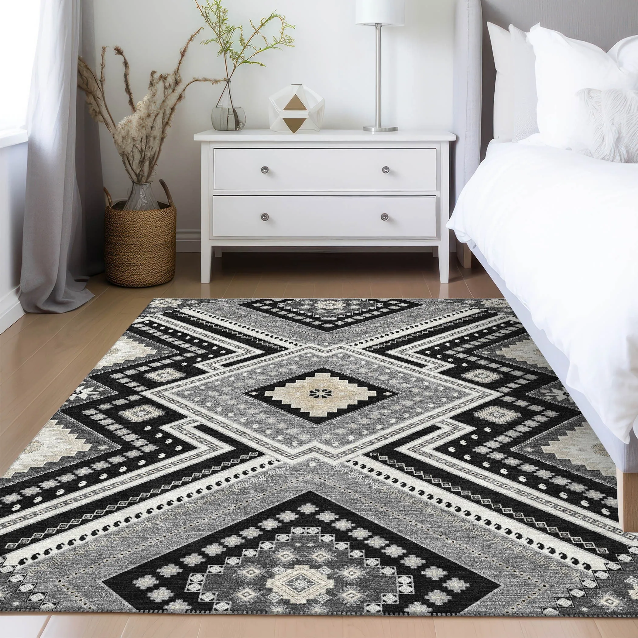 Machine Washable Indoor/ Outdoor Global Boho Chantille Rug