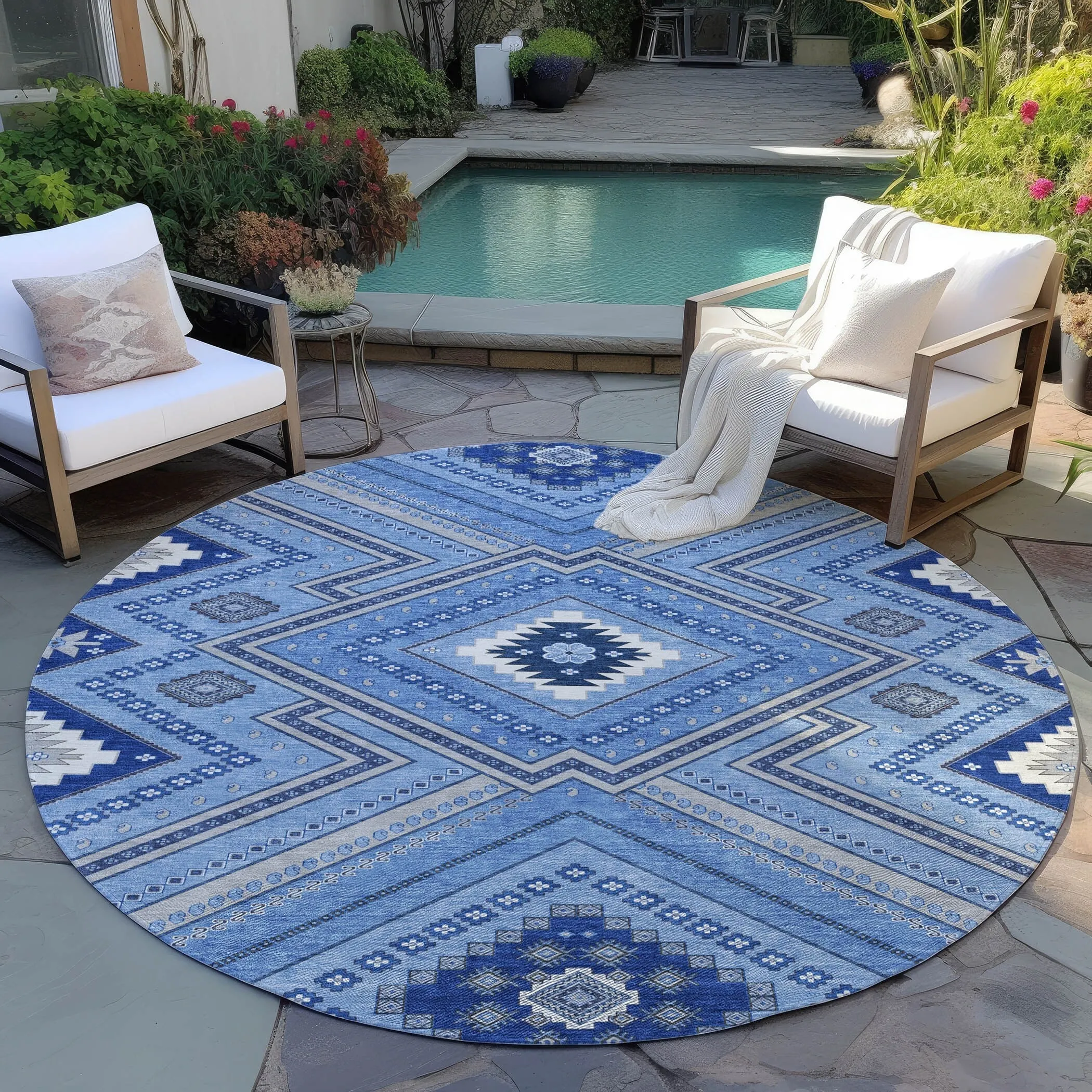 Machine Washable Indoor/ Outdoor Global Boho Chantille Rug
