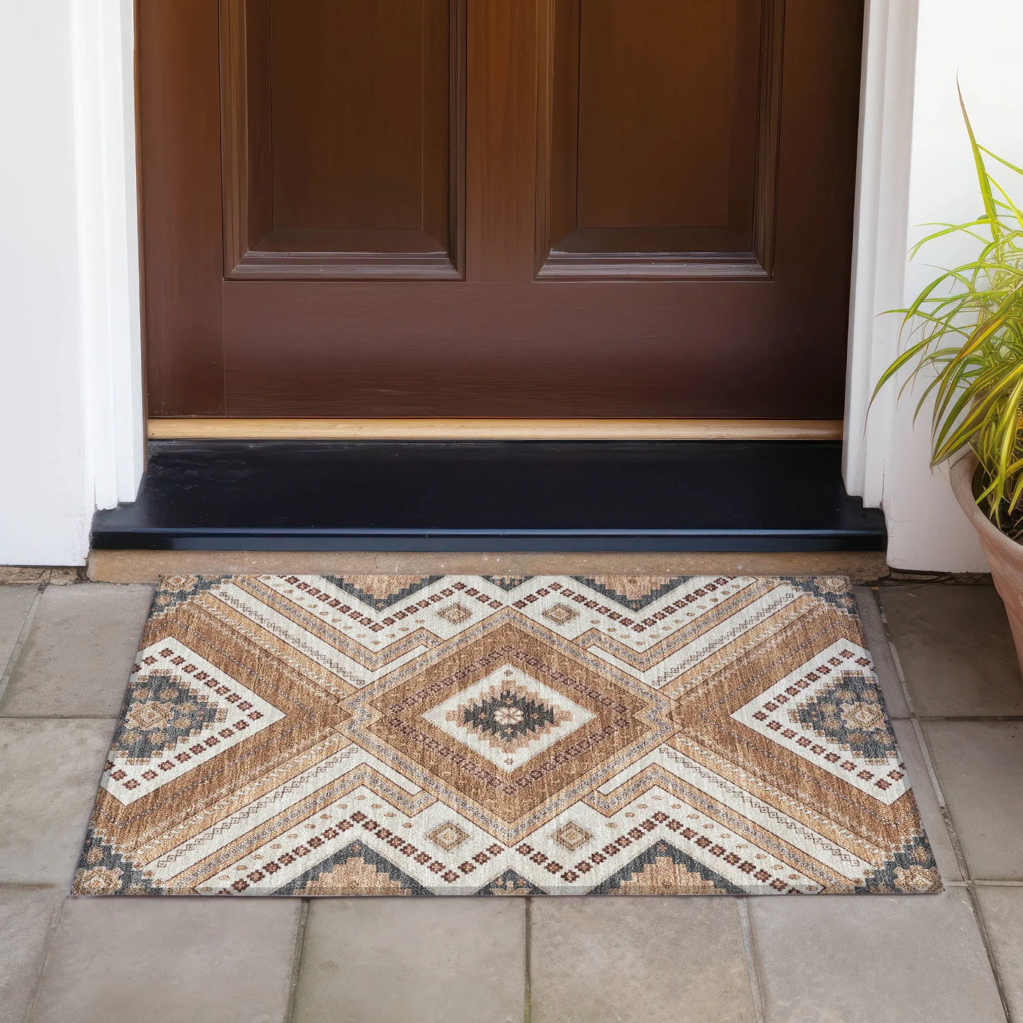 Machine Washable Indoor/ Outdoor Global Boho Chantille Rug