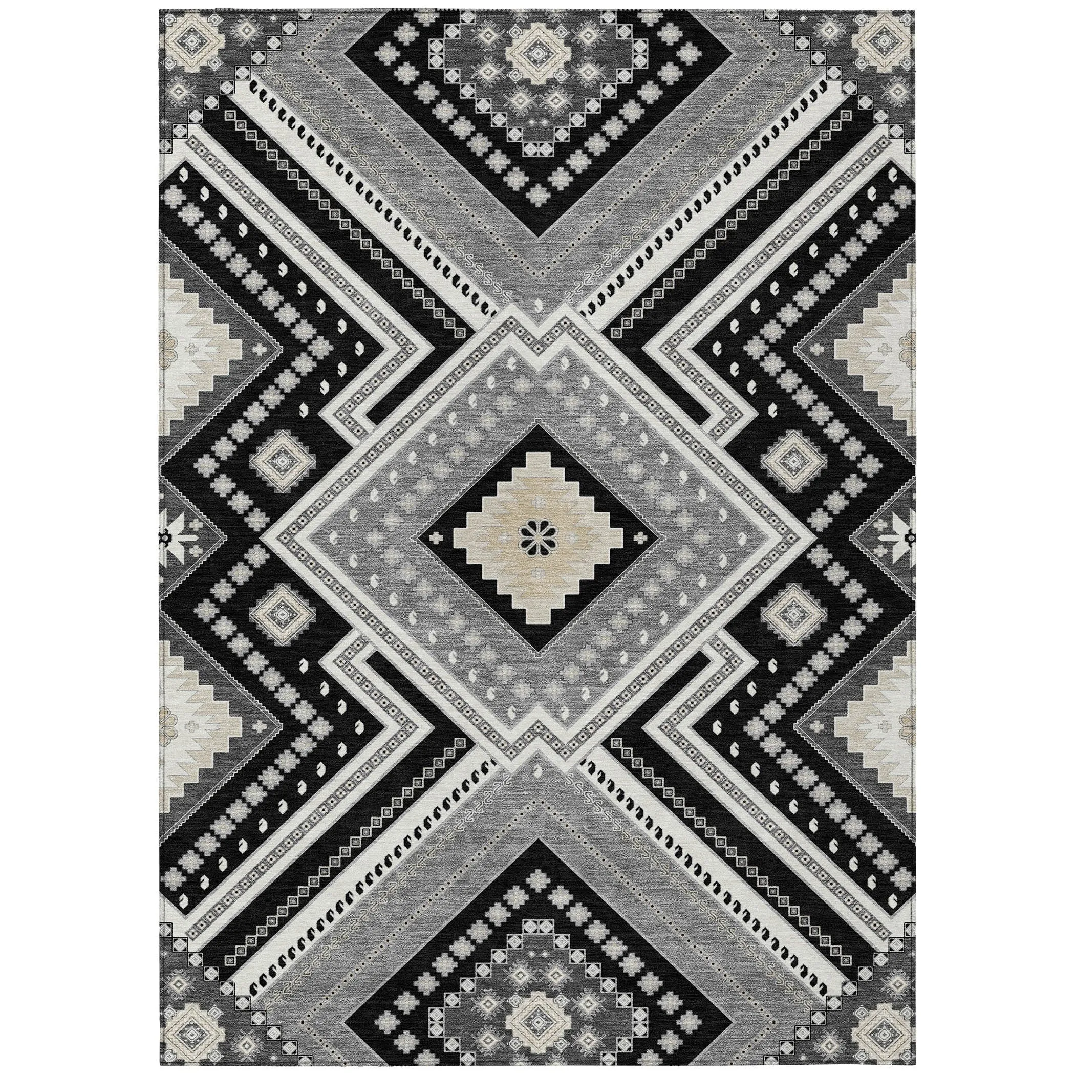 Machine Washable Indoor/ Outdoor Global Boho Chantille Rug