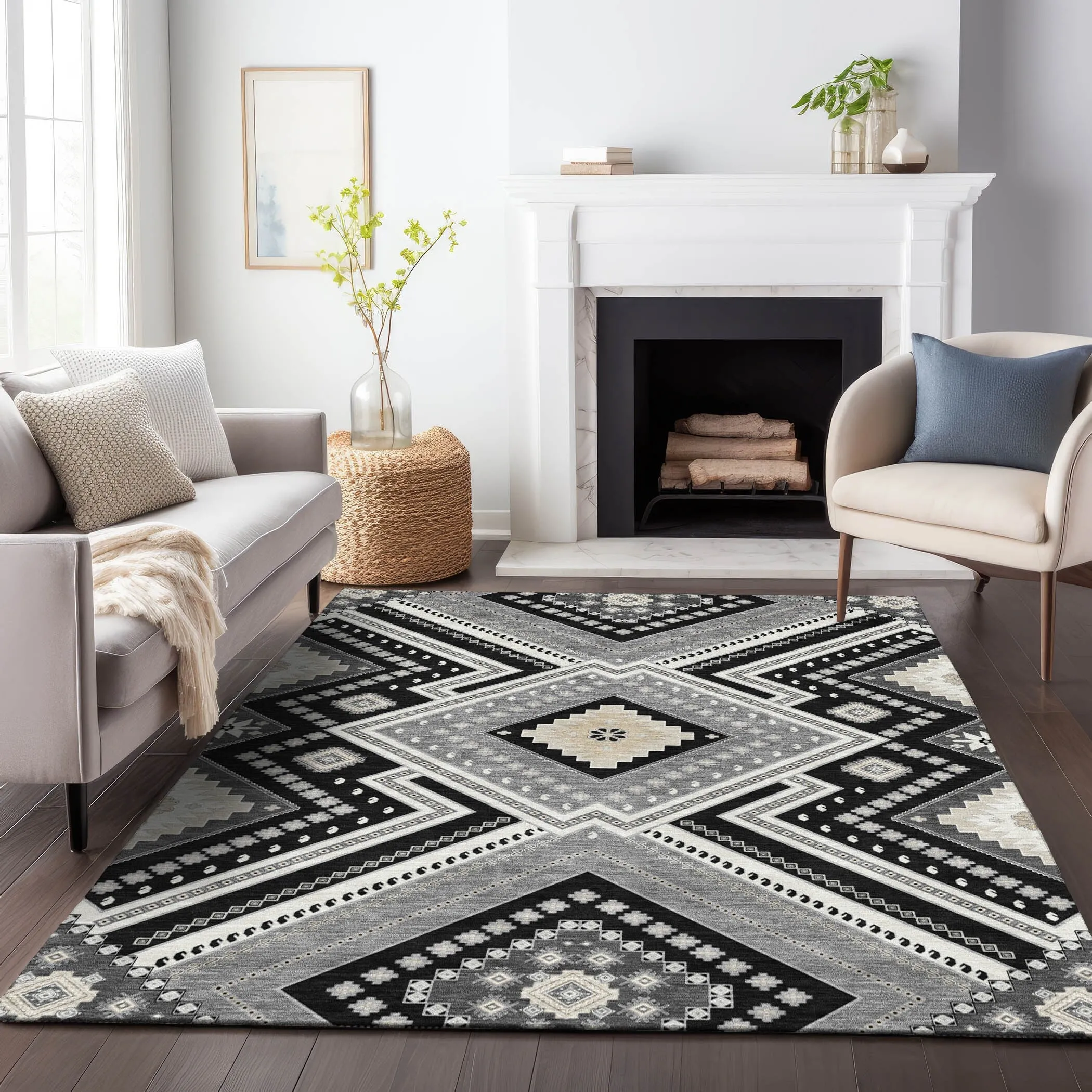 Machine Washable Indoor/ Outdoor Global Boho Chantille Rug