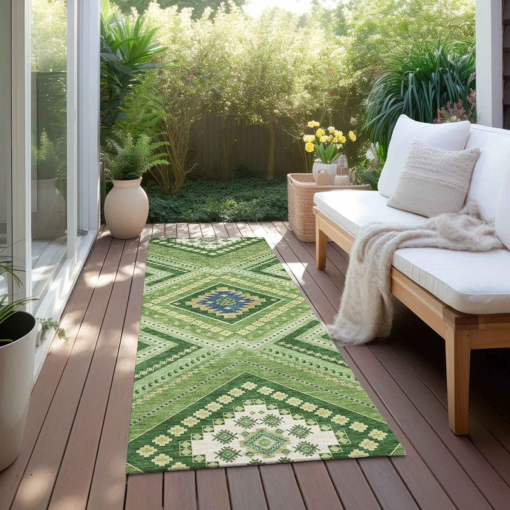 Machine Washable Indoor/ Outdoor Global Boho Chantille Rug
