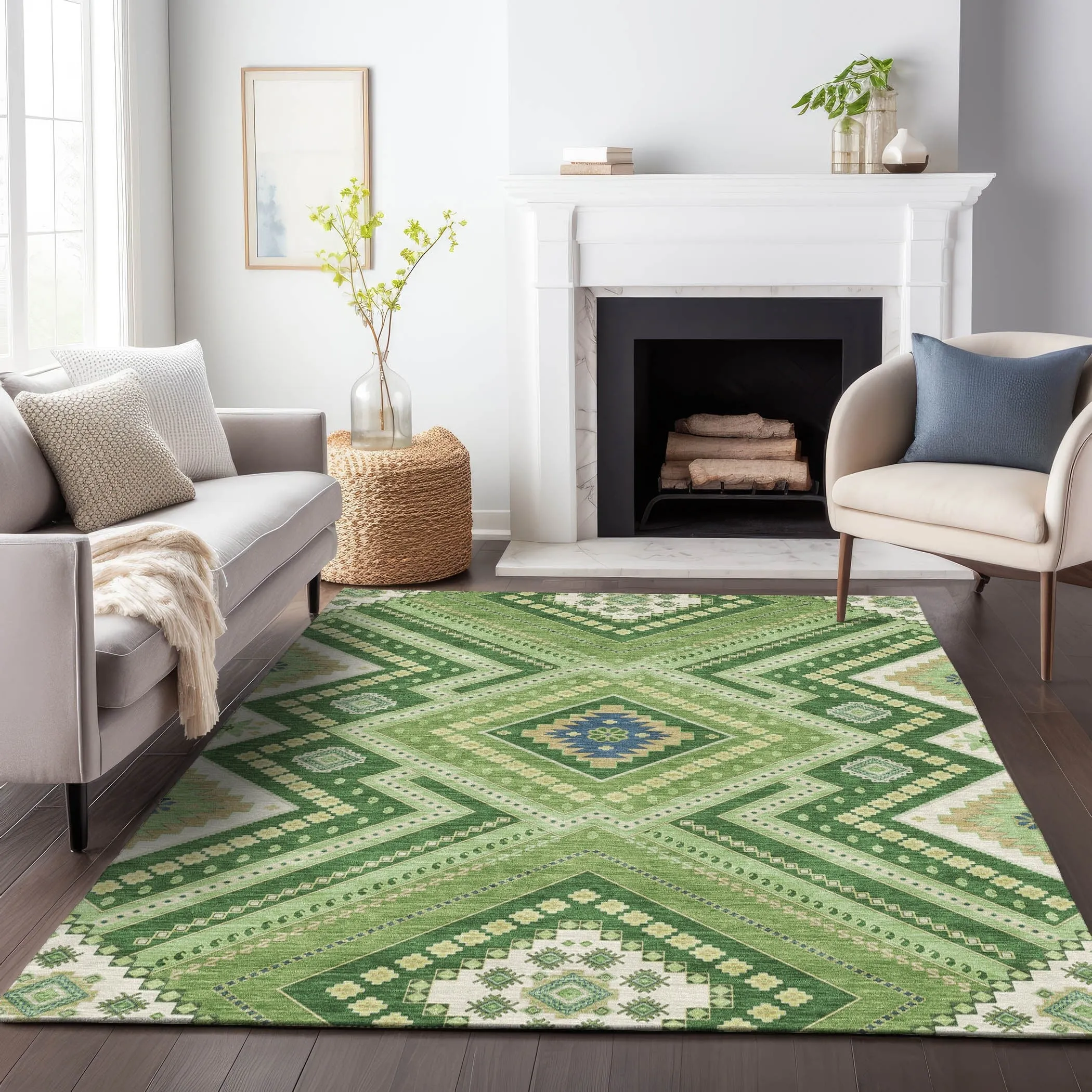 Machine Washable Indoor/ Outdoor Global Boho Chantille Rug