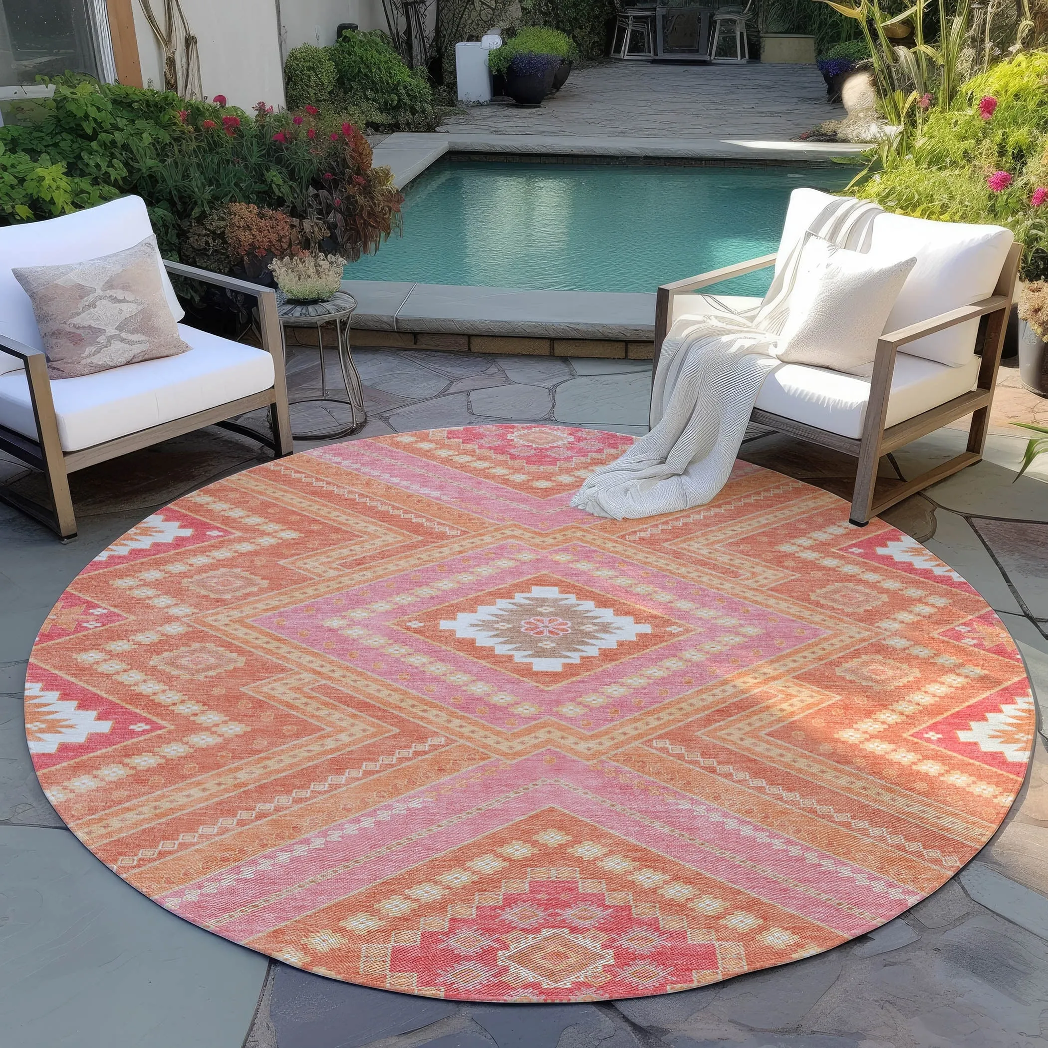 Machine Washable Indoor/ Outdoor Global Boho Chantille Rug