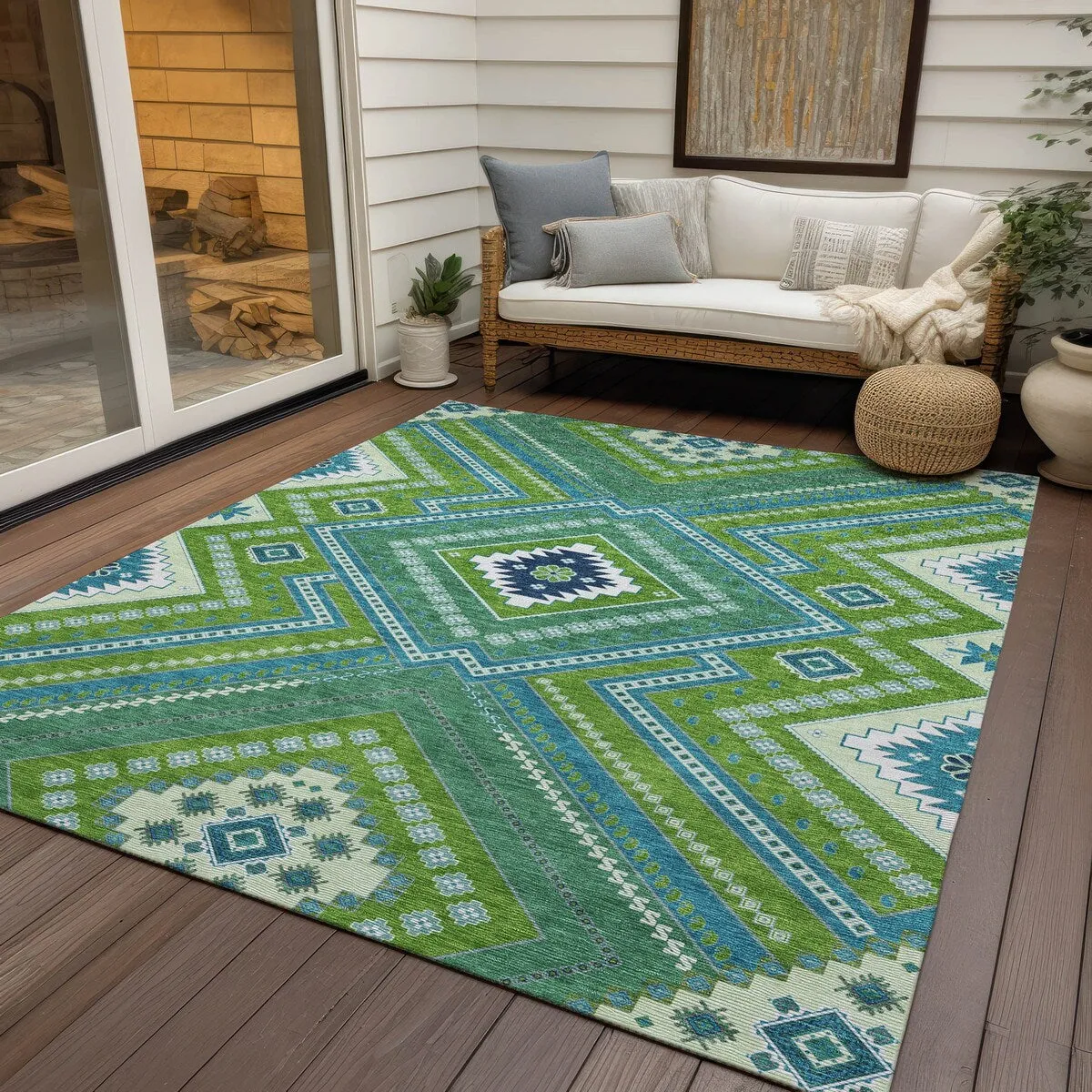 Machine Washable Indoor/ Outdoor Global Boho Chantille Rug