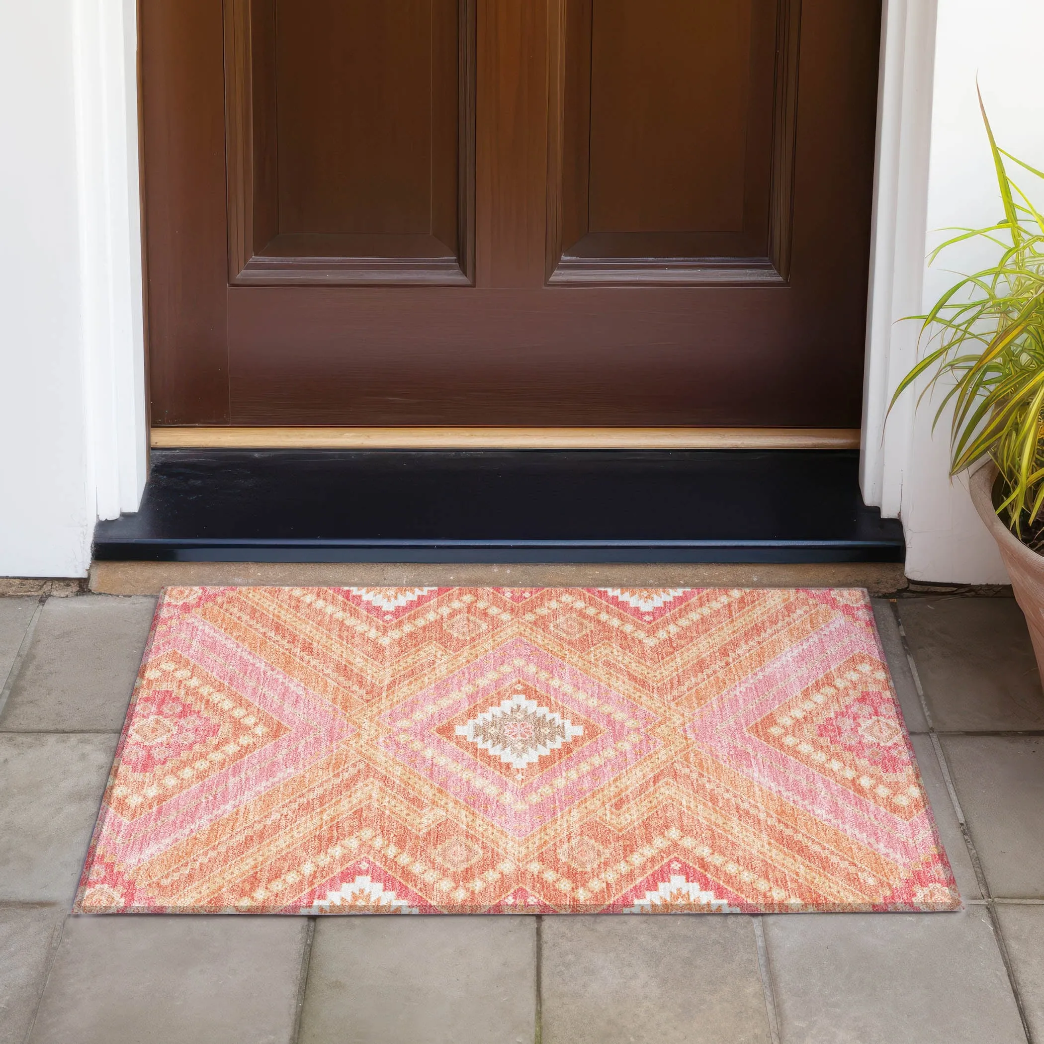 Machine Washable Indoor/ Outdoor Global Boho Chantille Rug