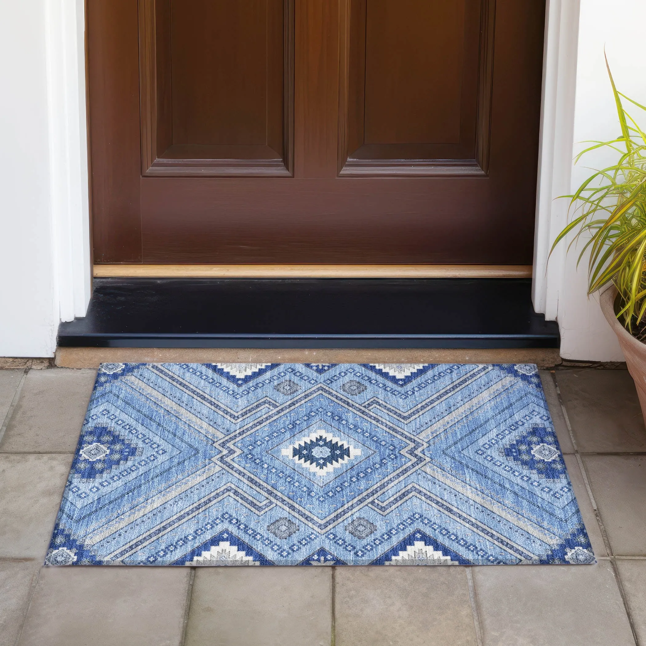 Machine Washable Indoor/ Outdoor Global Boho Chantille Rug
