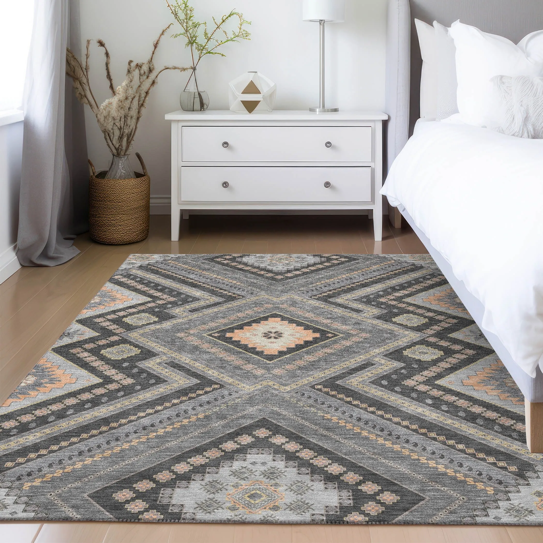 Machine Washable Indoor/ Outdoor Global Boho Chantille Rug