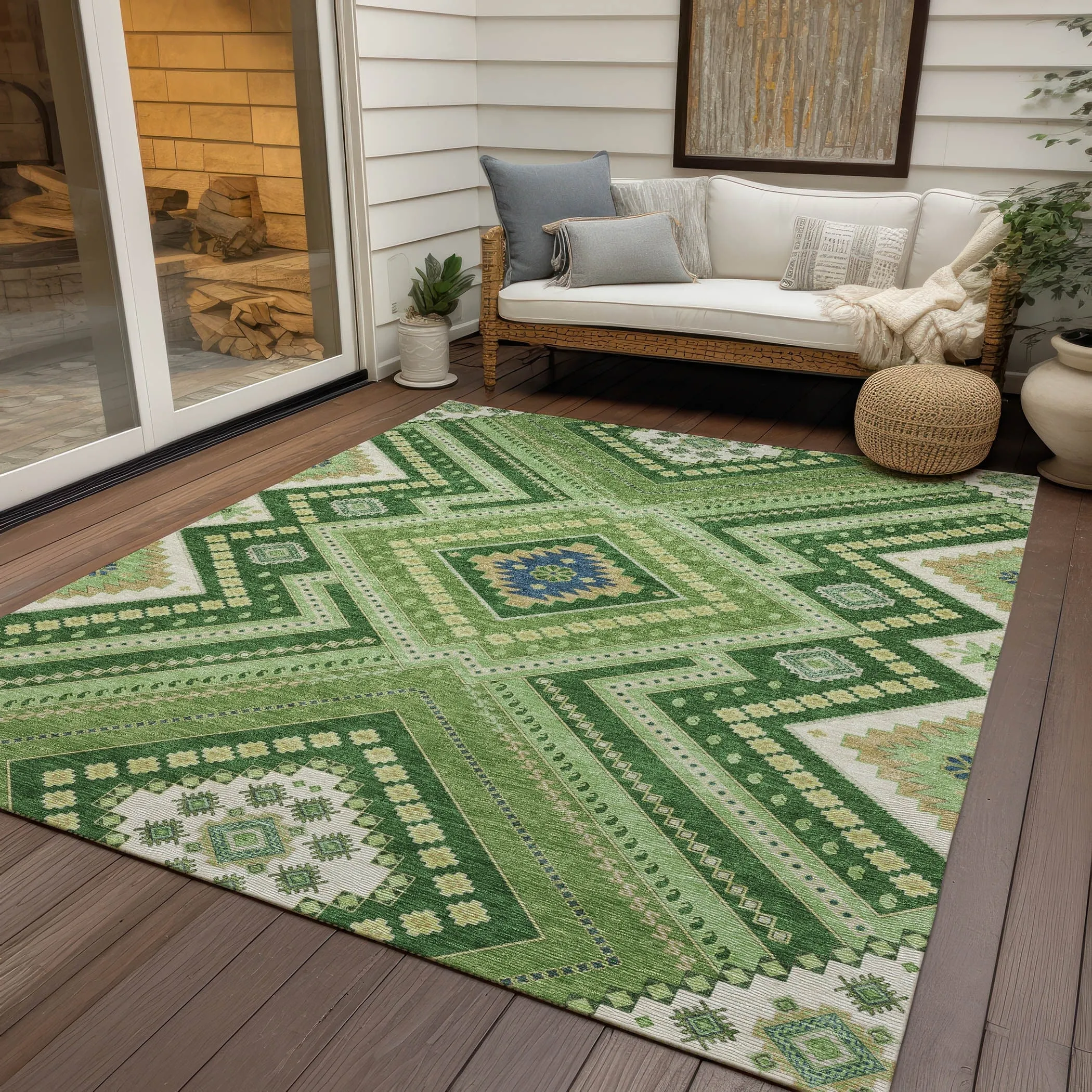 Machine Washable Indoor/ Outdoor Global Boho Chantille Rug