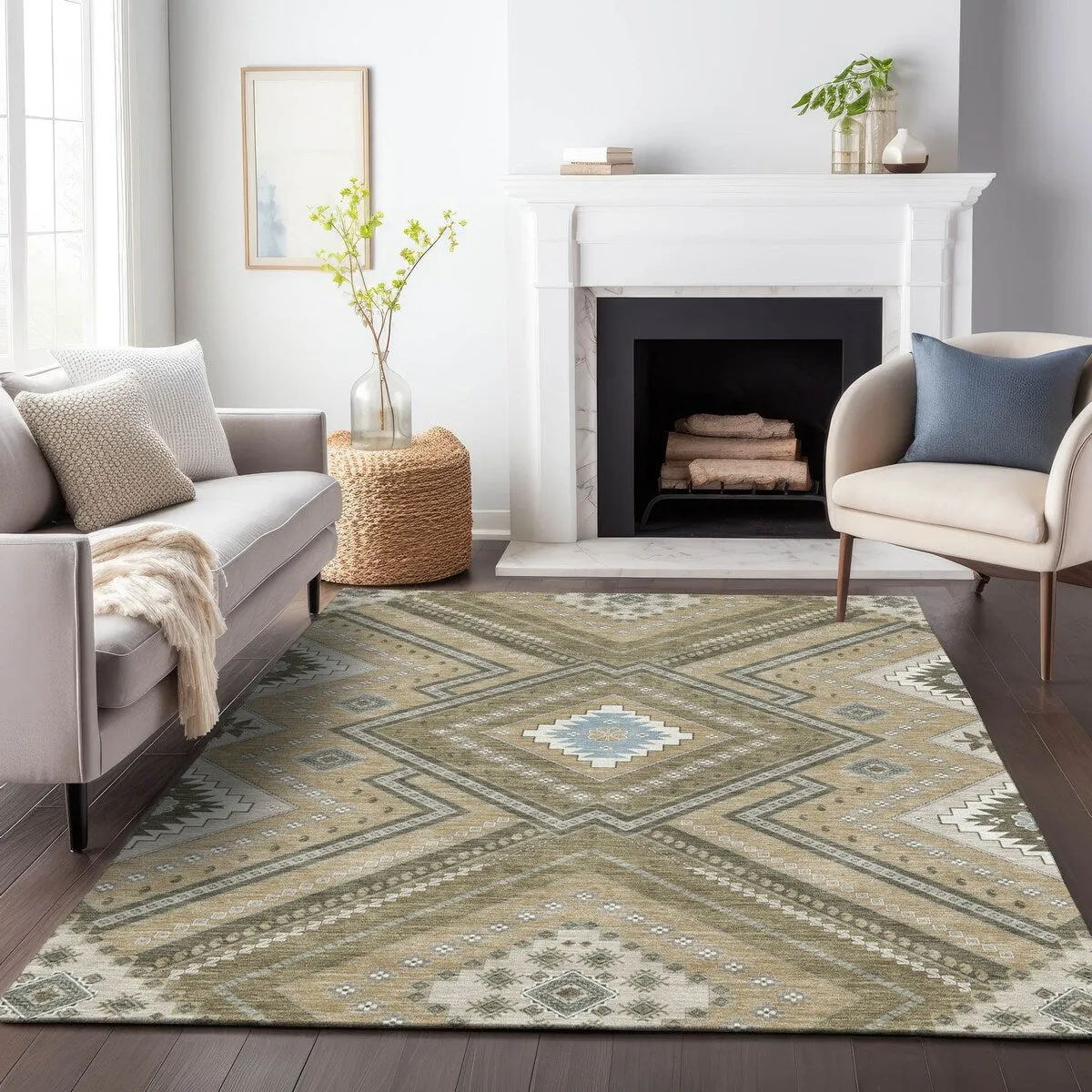 Machine Washable Indoor/ Outdoor Global Boho Chantille Rug