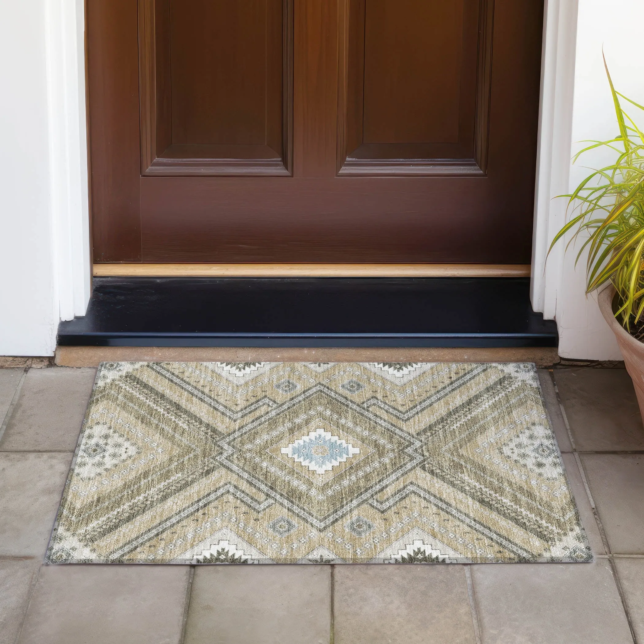 Machine Washable Indoor/ Outdoor Global Boho Chantille Rug