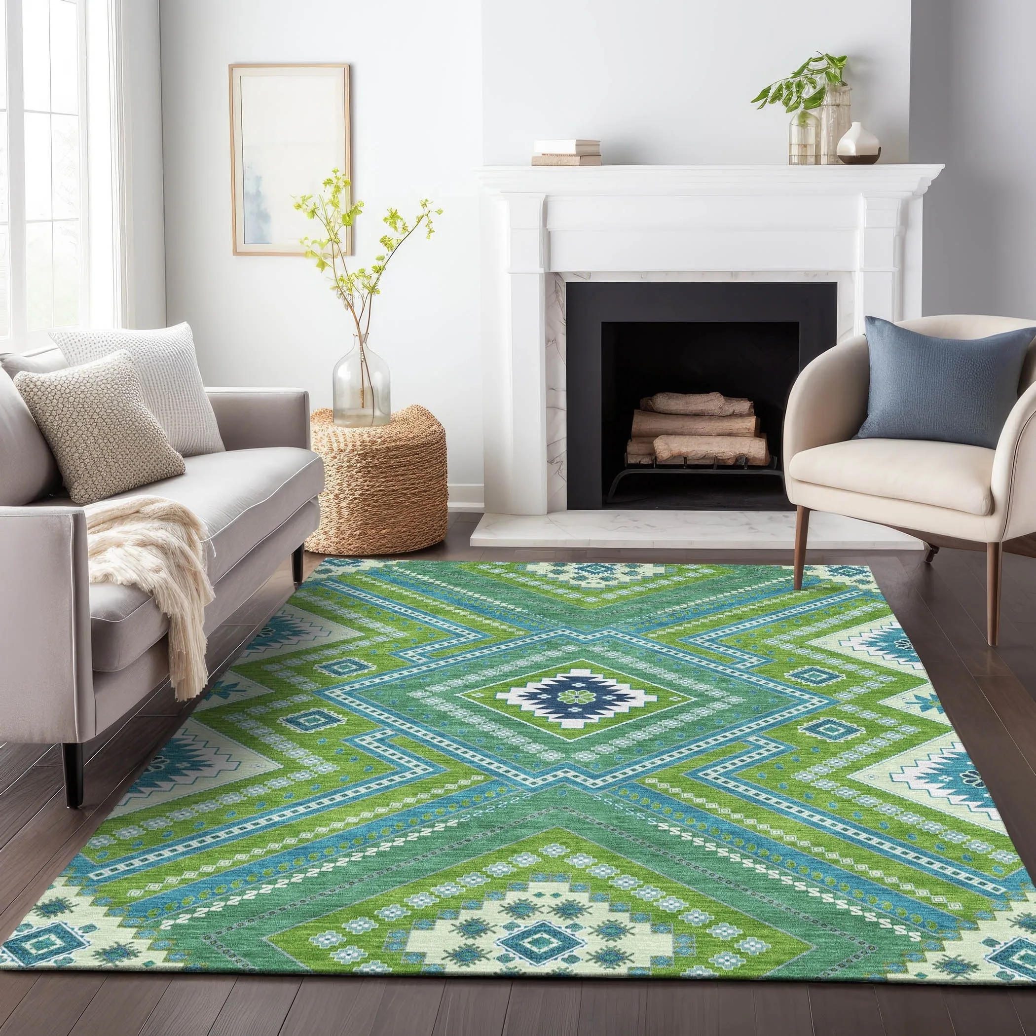 Machine Washable Indoor/ Outdoor Global Boho Chantille Rug