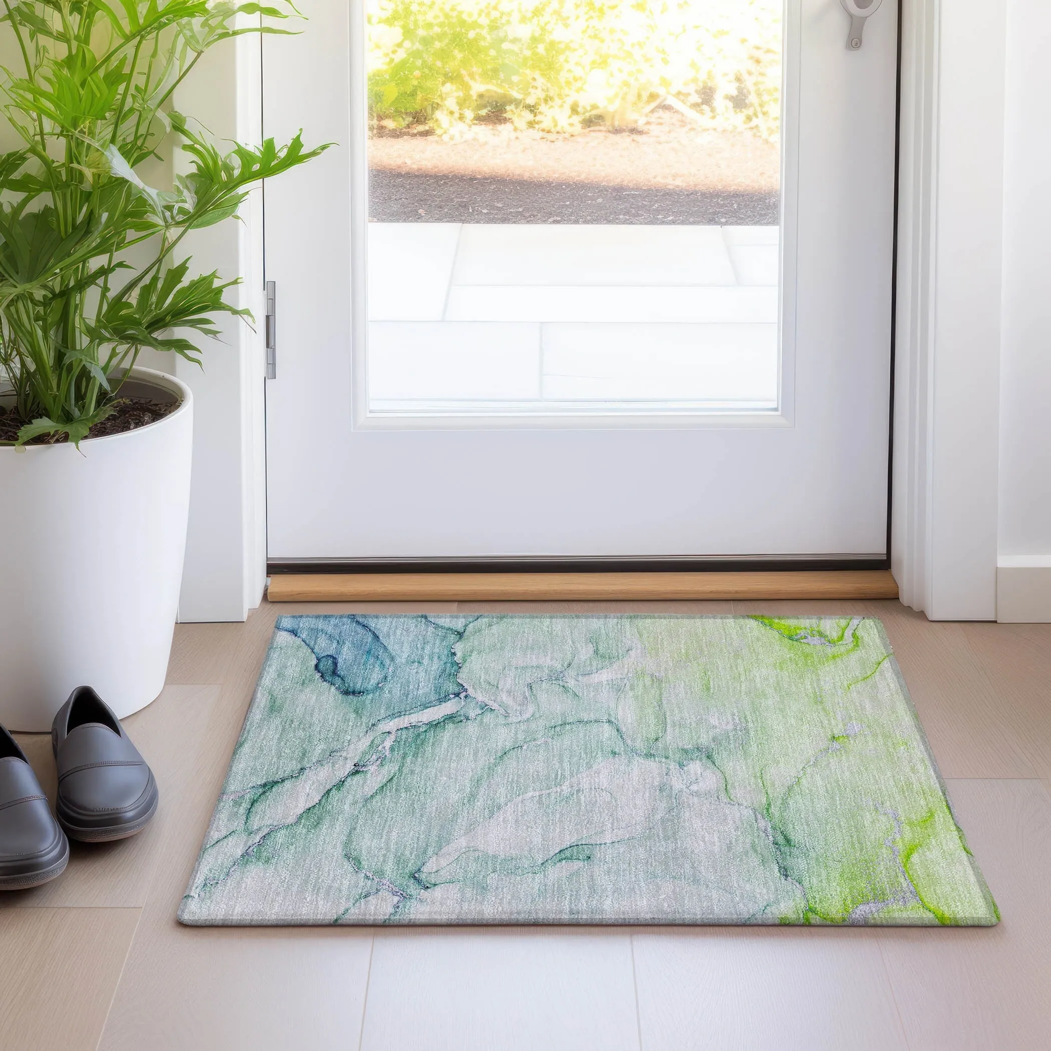 Machine Washable Indoor/ Outdoor Marble Chantille Rug