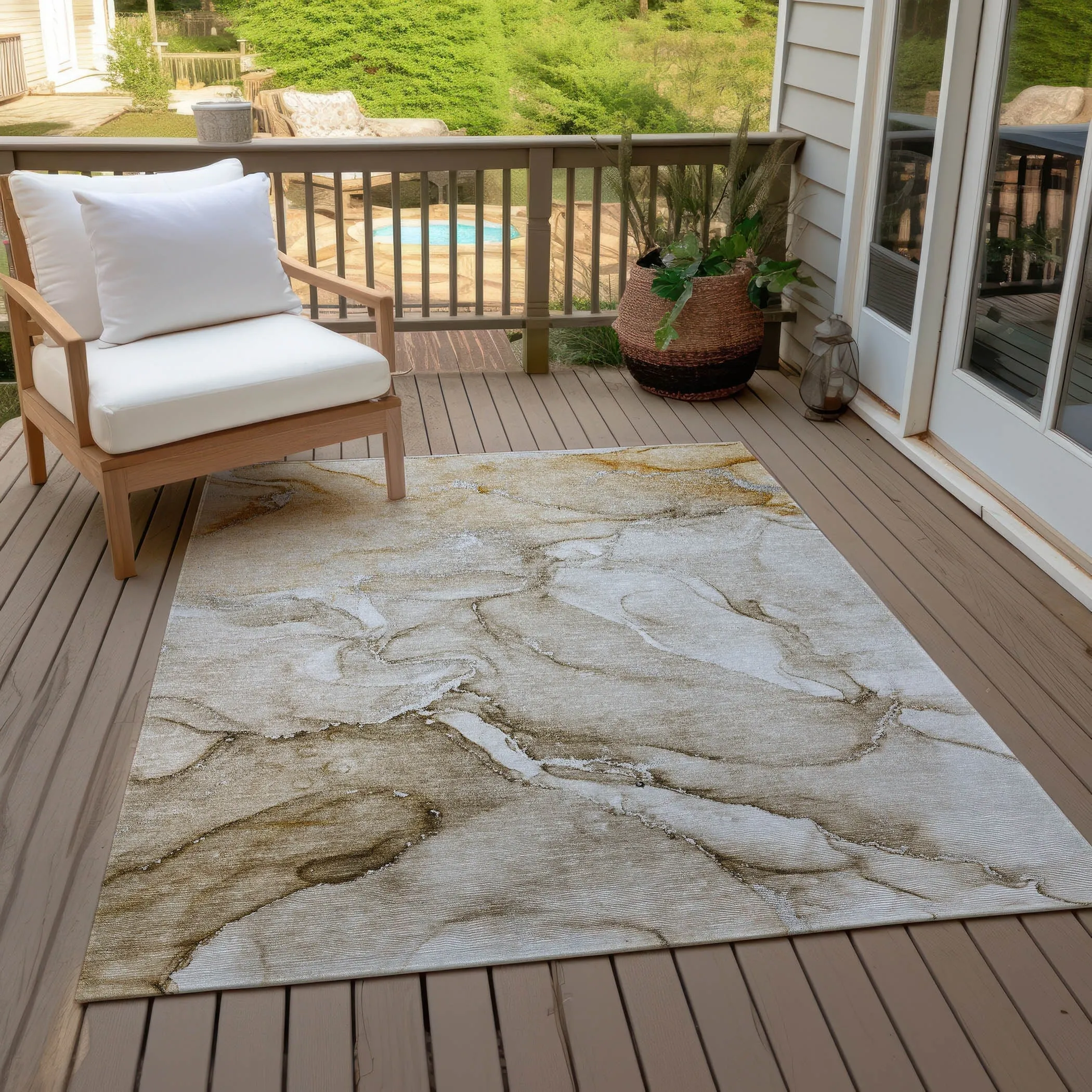 Machine Washable Indoor/ Outdoor Marble Chantille Rug