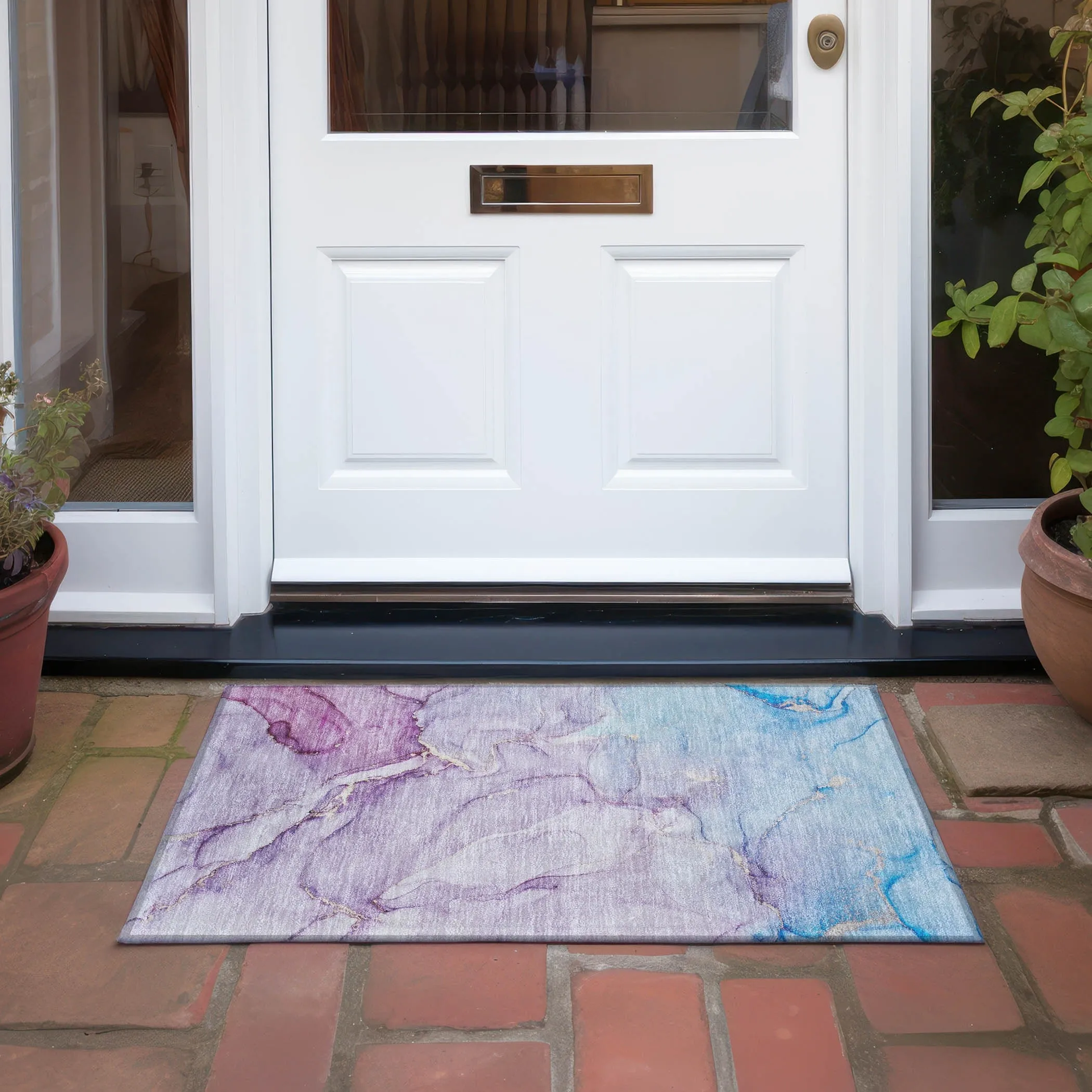 Machine Washable Indoor/ Outdoor Marble Chantille Rug