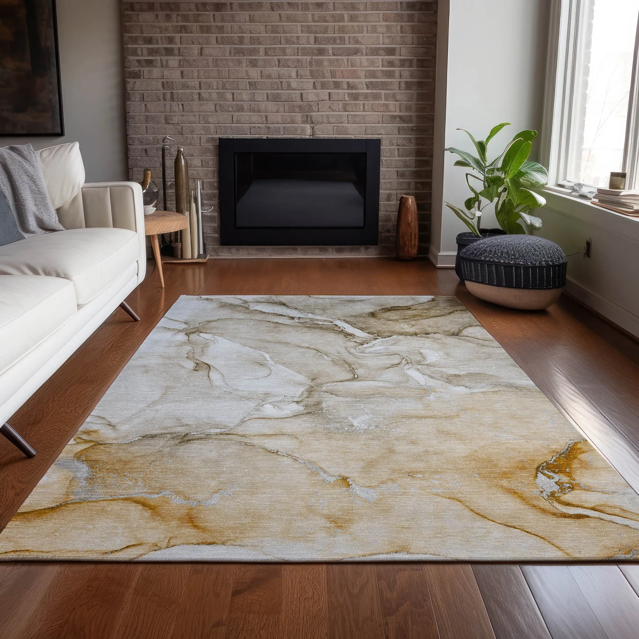 Machine Washable Indoor/ Outdoor Marble Chantille Rug