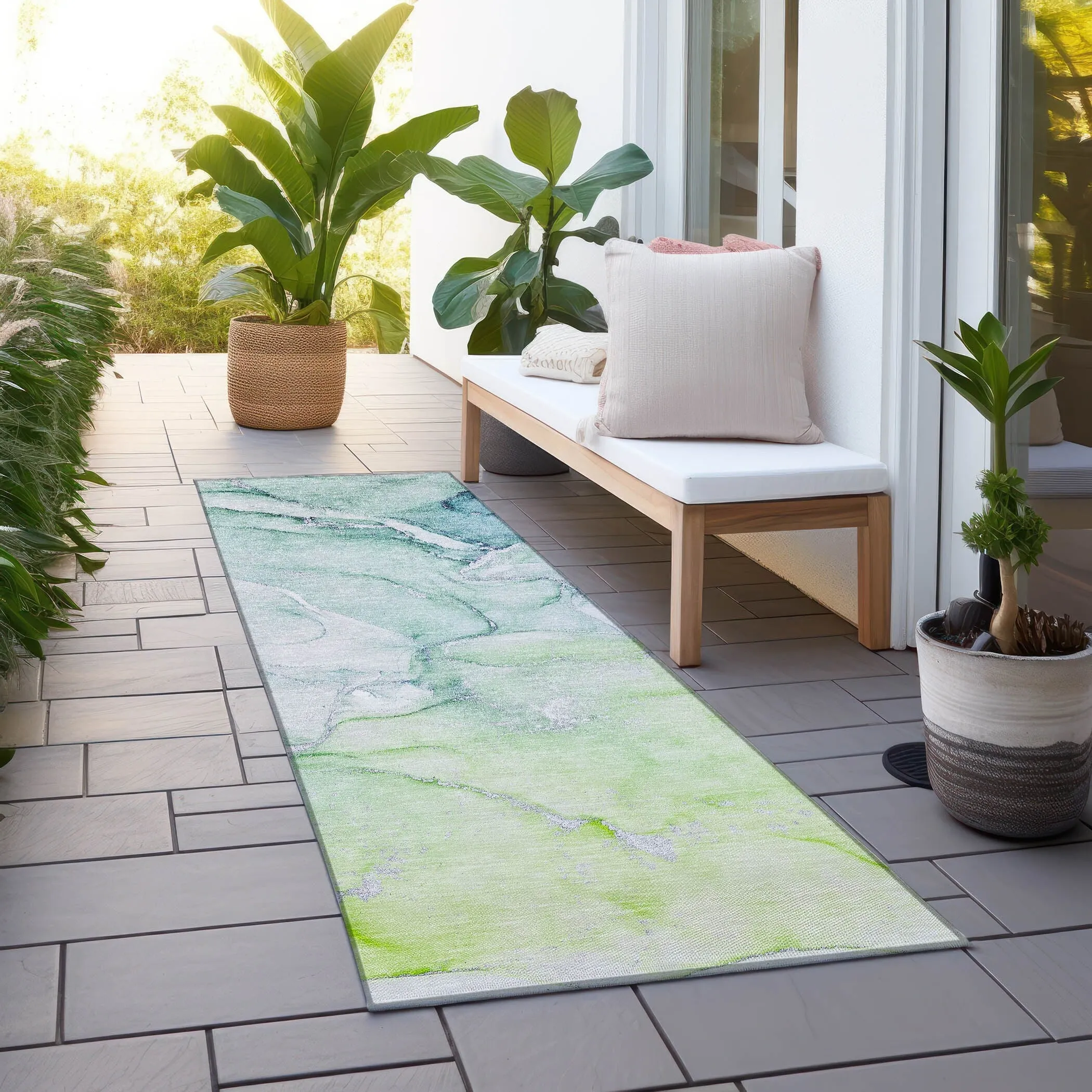 Machine Washable Indoor/ Outdoor Marble Chantille Rug