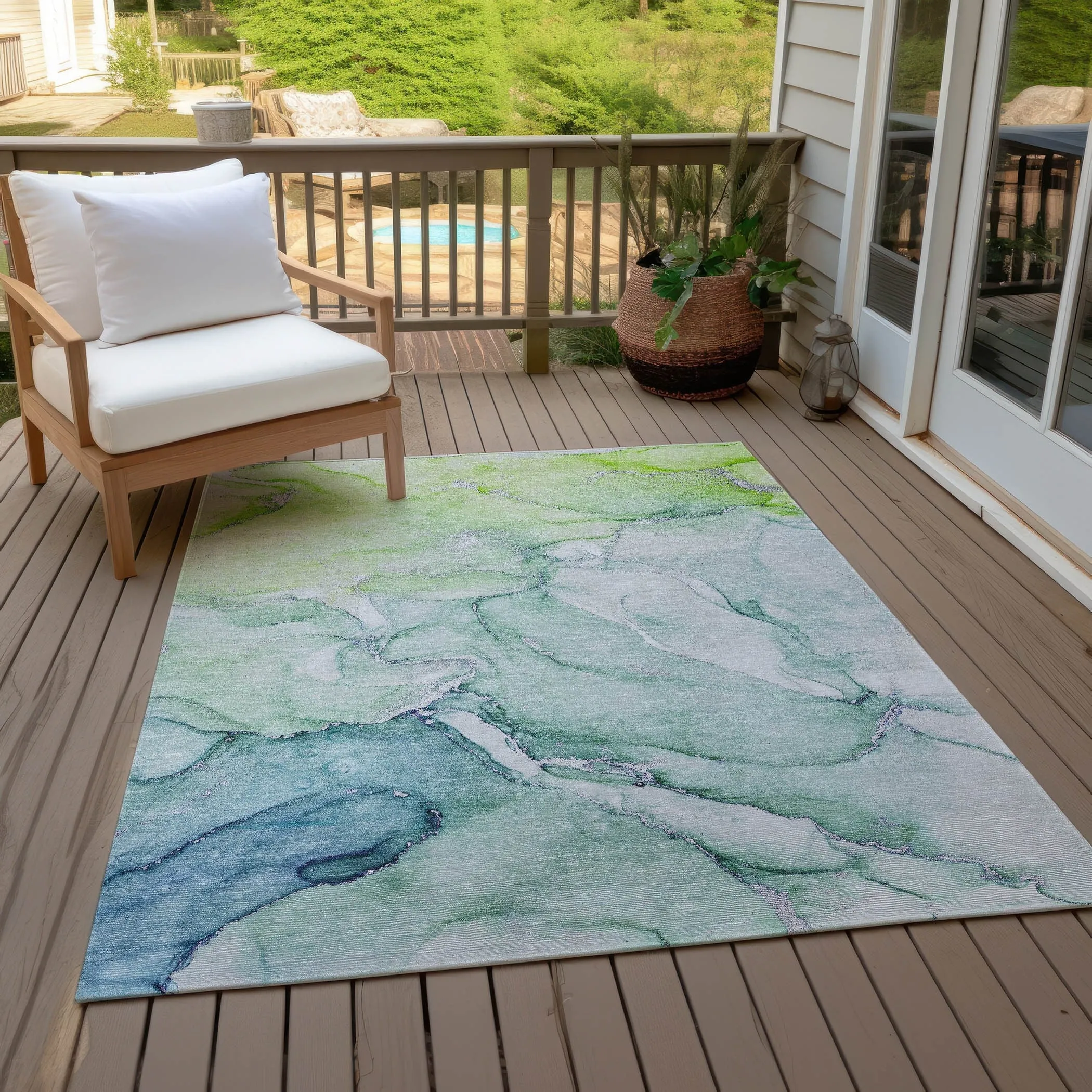 Machine Washable Indoor/ Outdoor Marble Chantille Rug