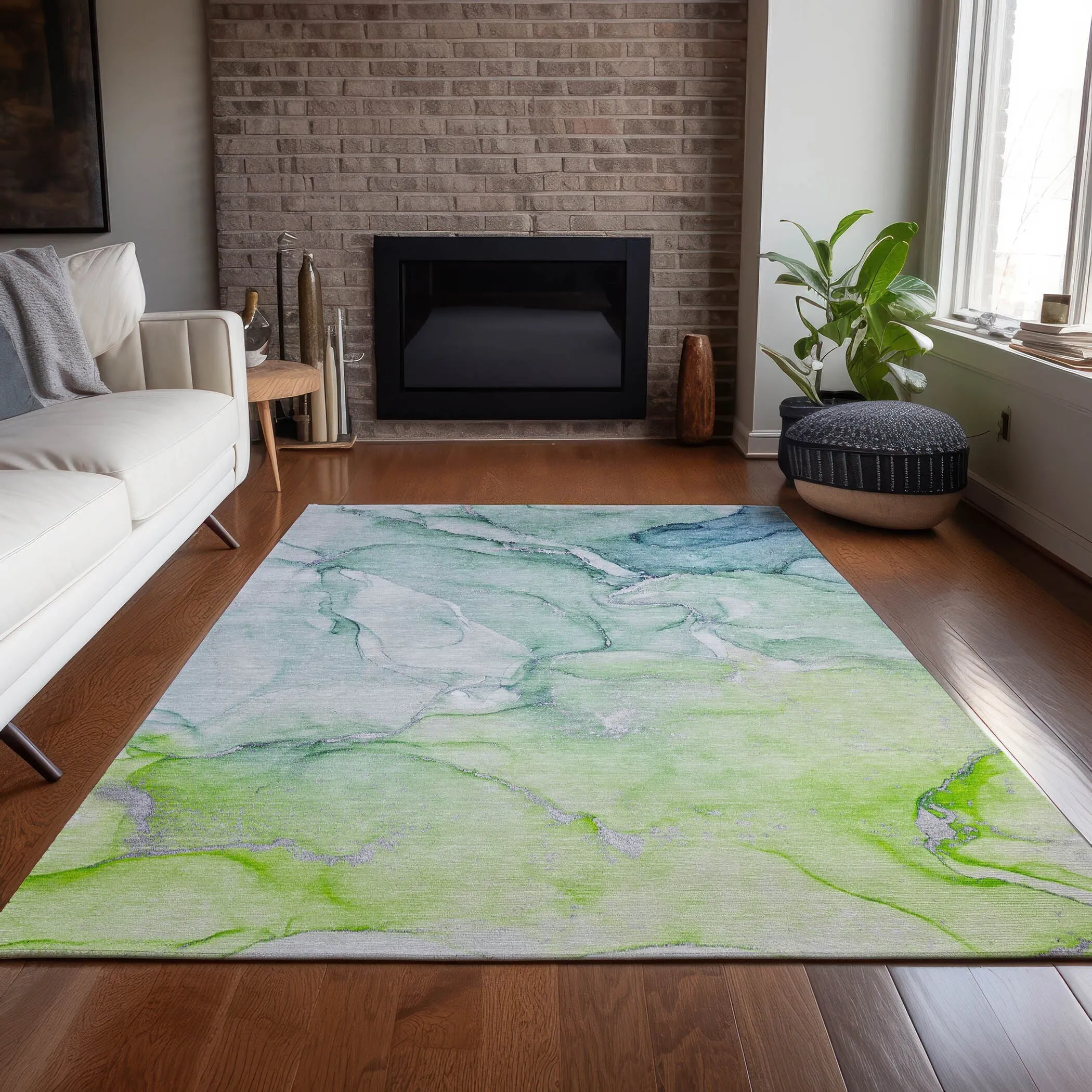 Machine Washable Indoor/ Outdoor Marble Chantille Rug