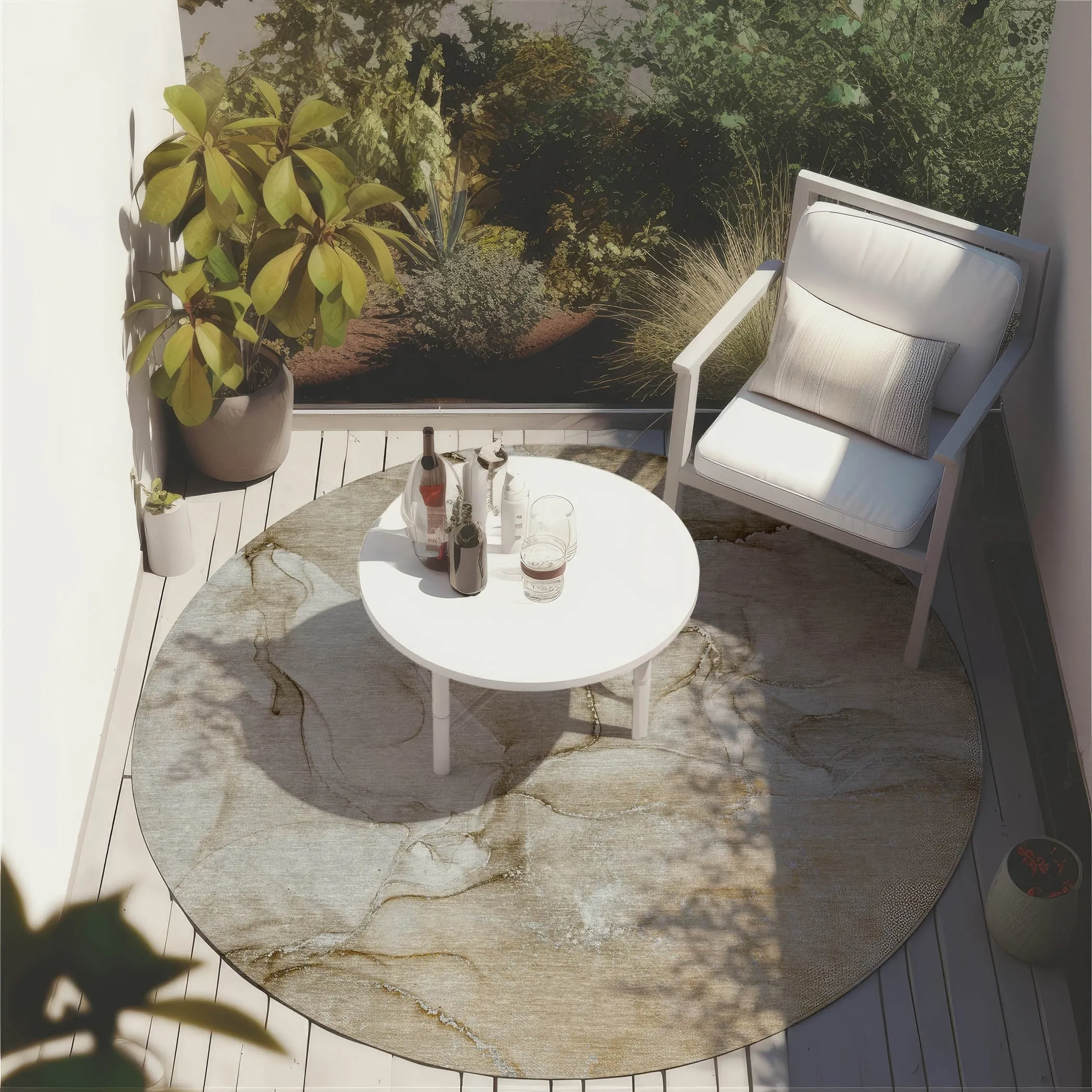 Machine Washable Indoor/ Outdoor Marble Chantille Rug