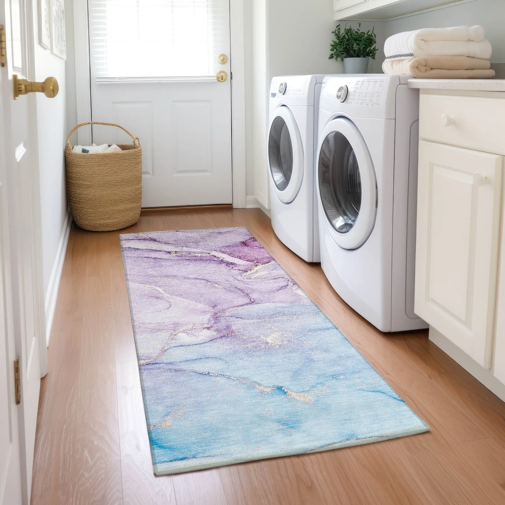 Machine Washable Indoor/ Outdoor Marble Chantille Rug