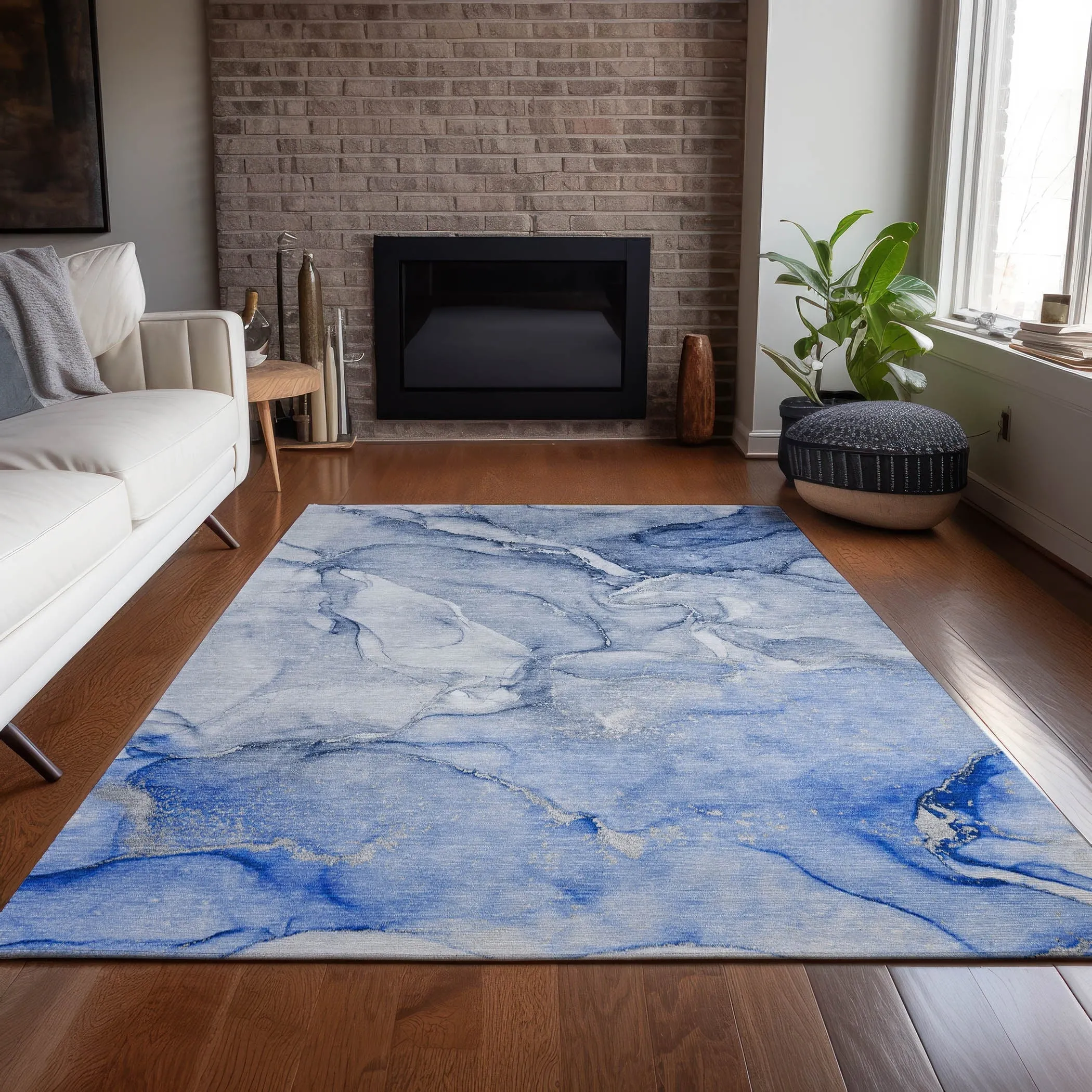 Machine Washable Indoor/ Outdoor Marble Chantille Rug