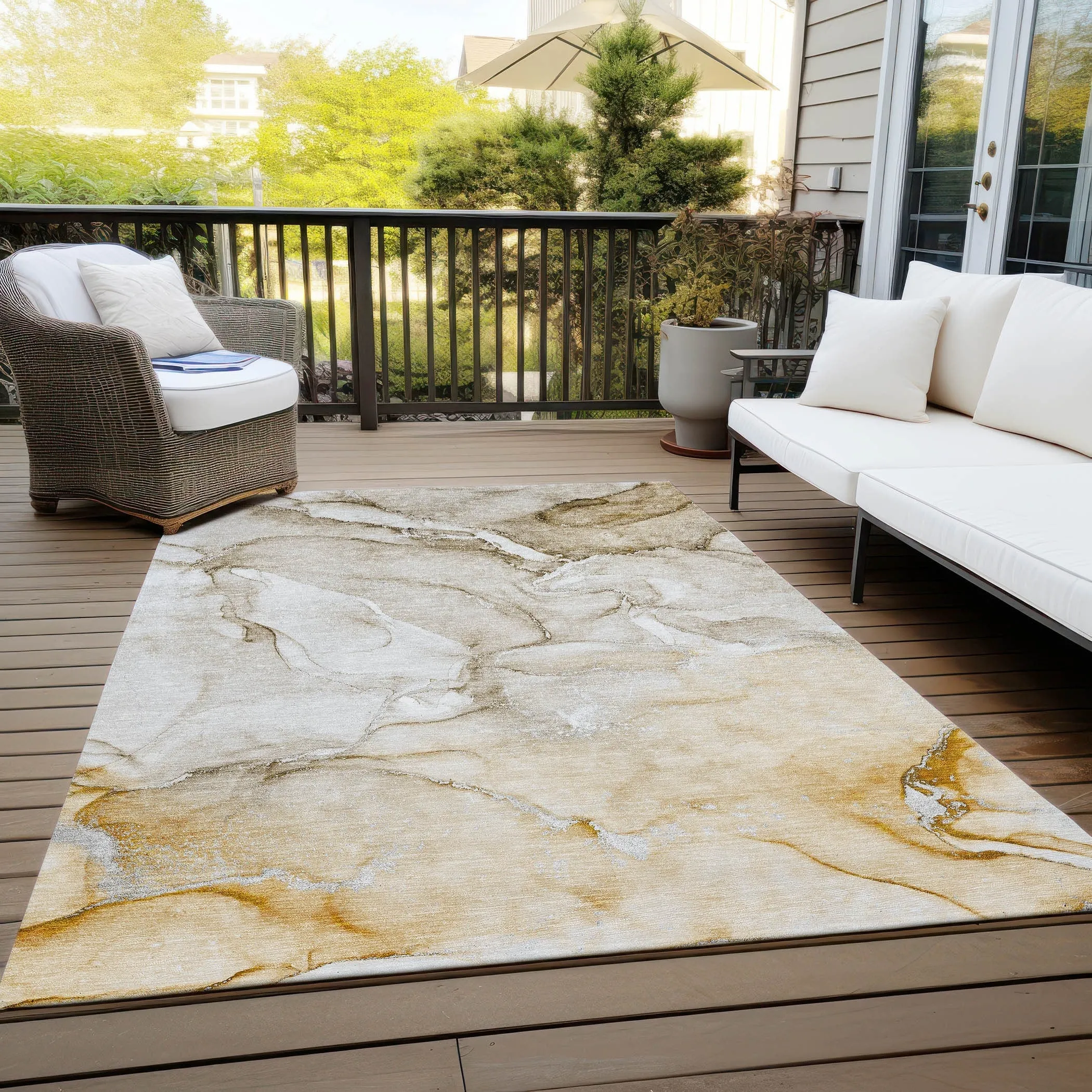 Machine Washable Indoor/ Outdoor Marble Chantille Rug