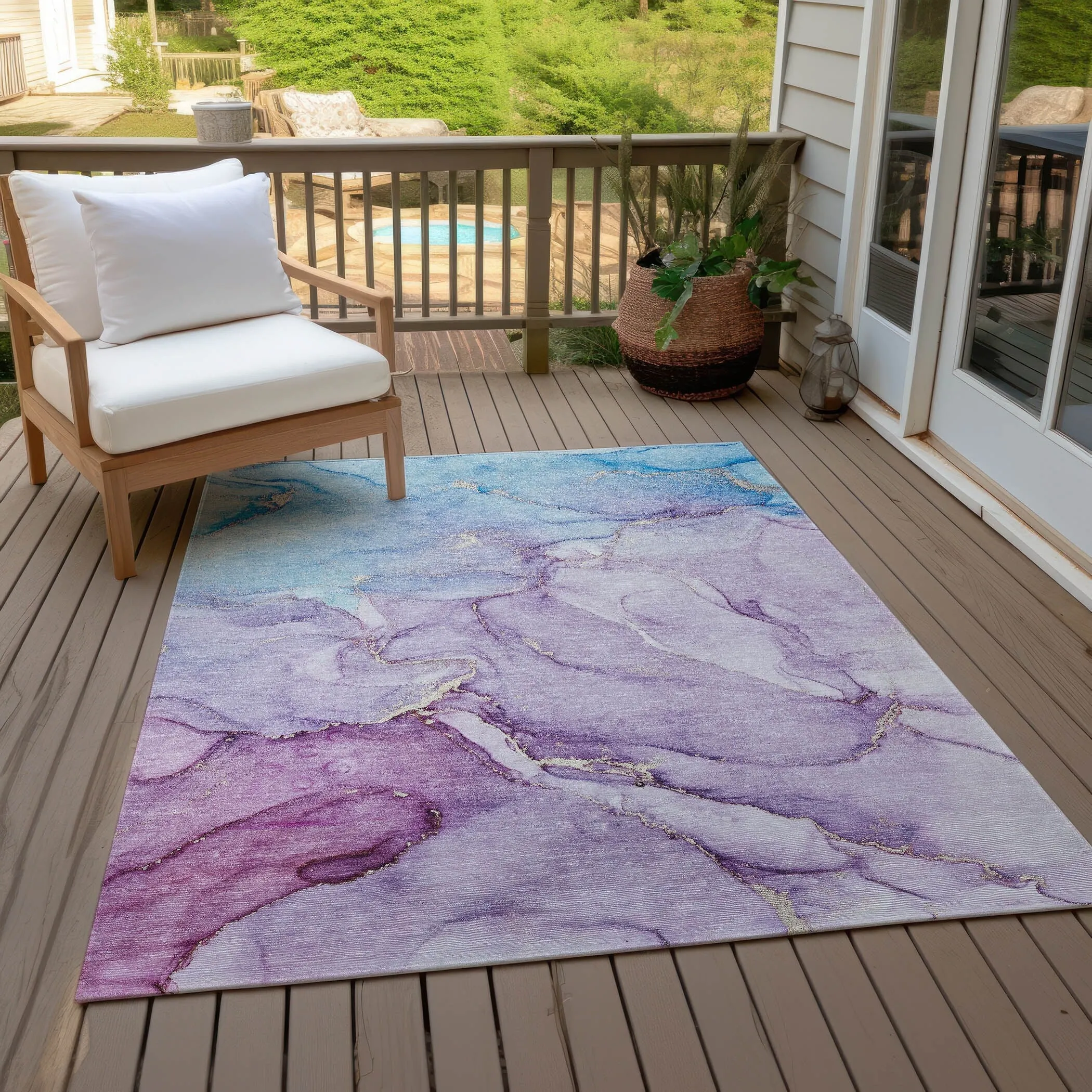 Machine Washable Indoor/ Outdoor Marble Chantille Rug