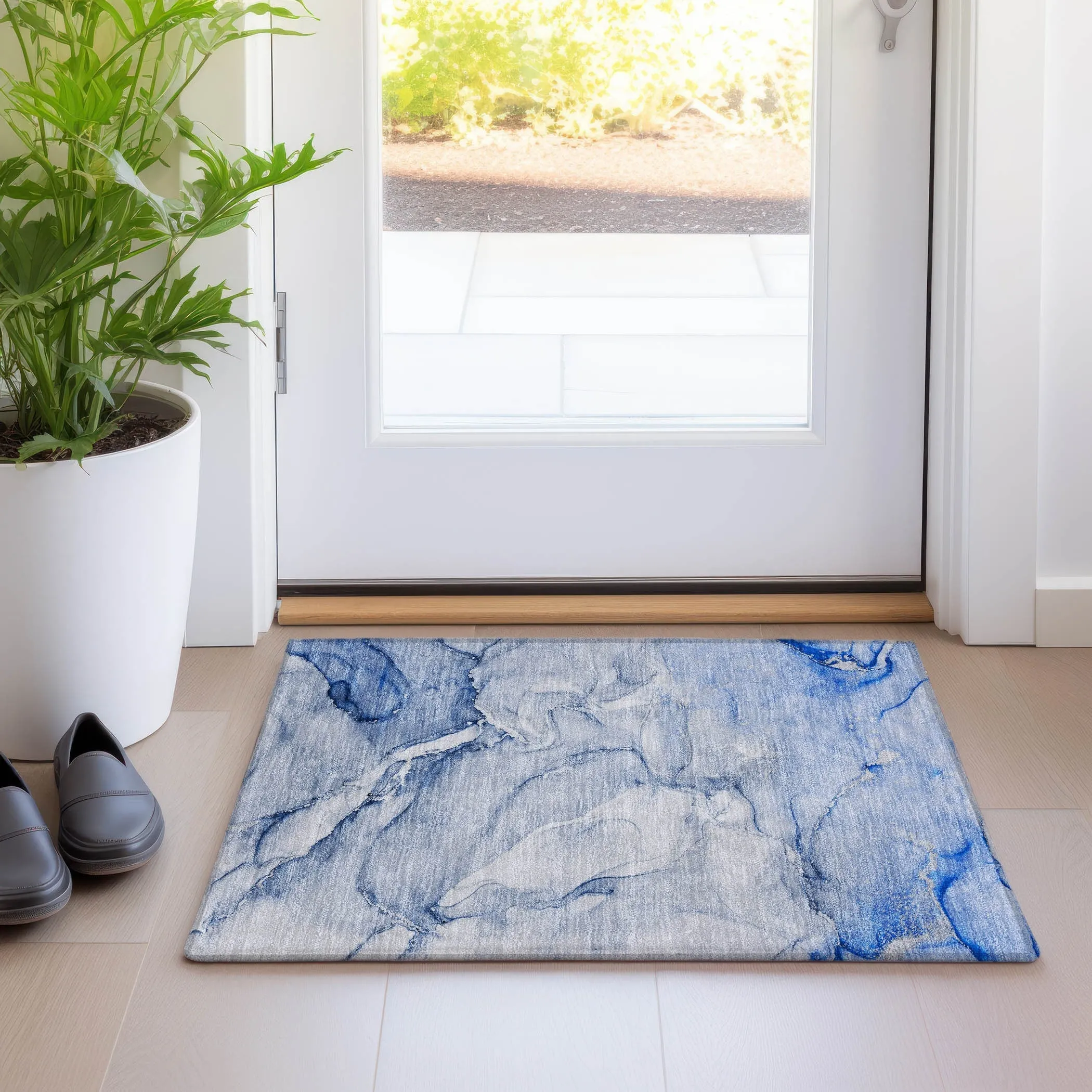 Machine Washable Indoor/ Outdoor Marble Chantille Rug