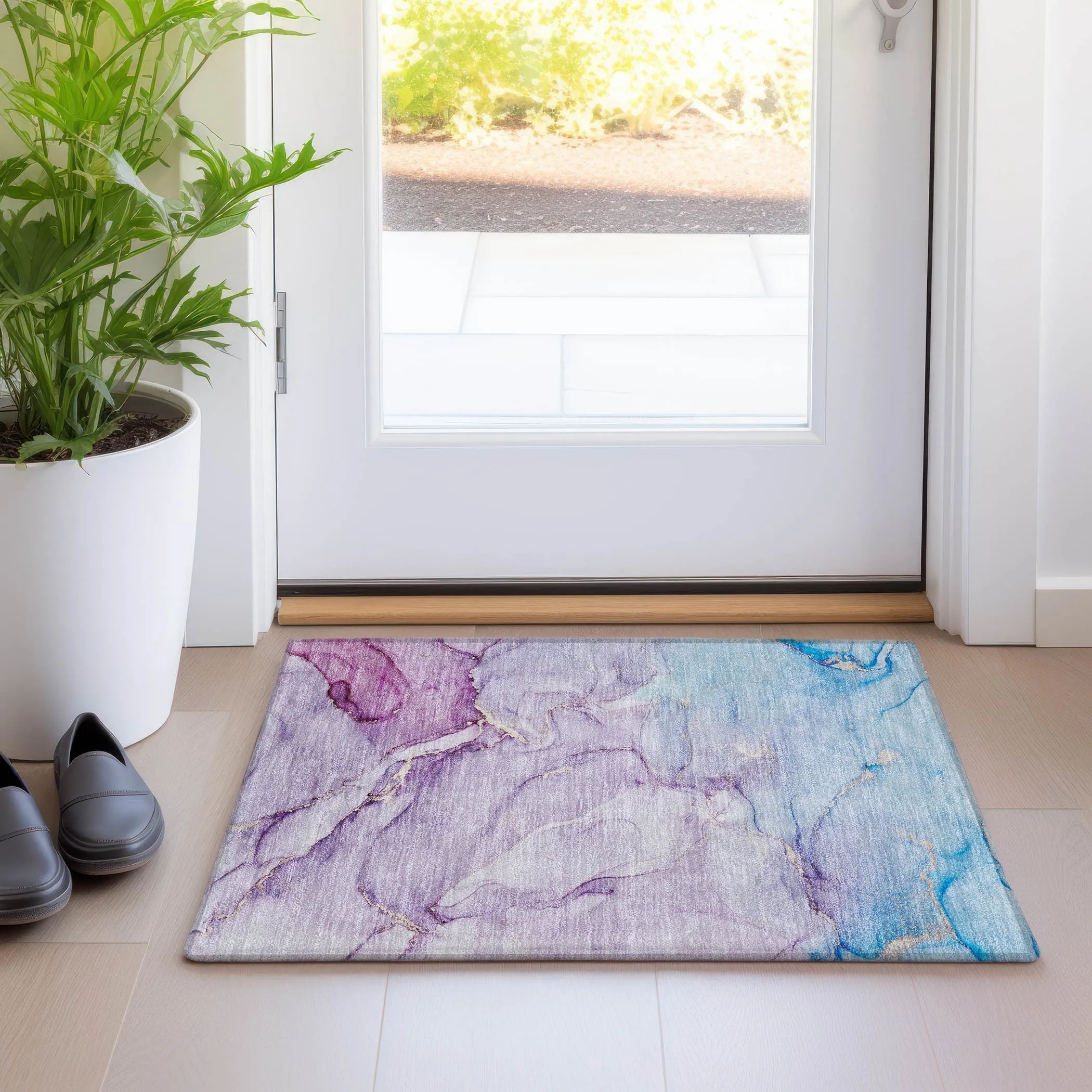 Machine Washable Indoor/ Outdoor Marble Chantille Rug
