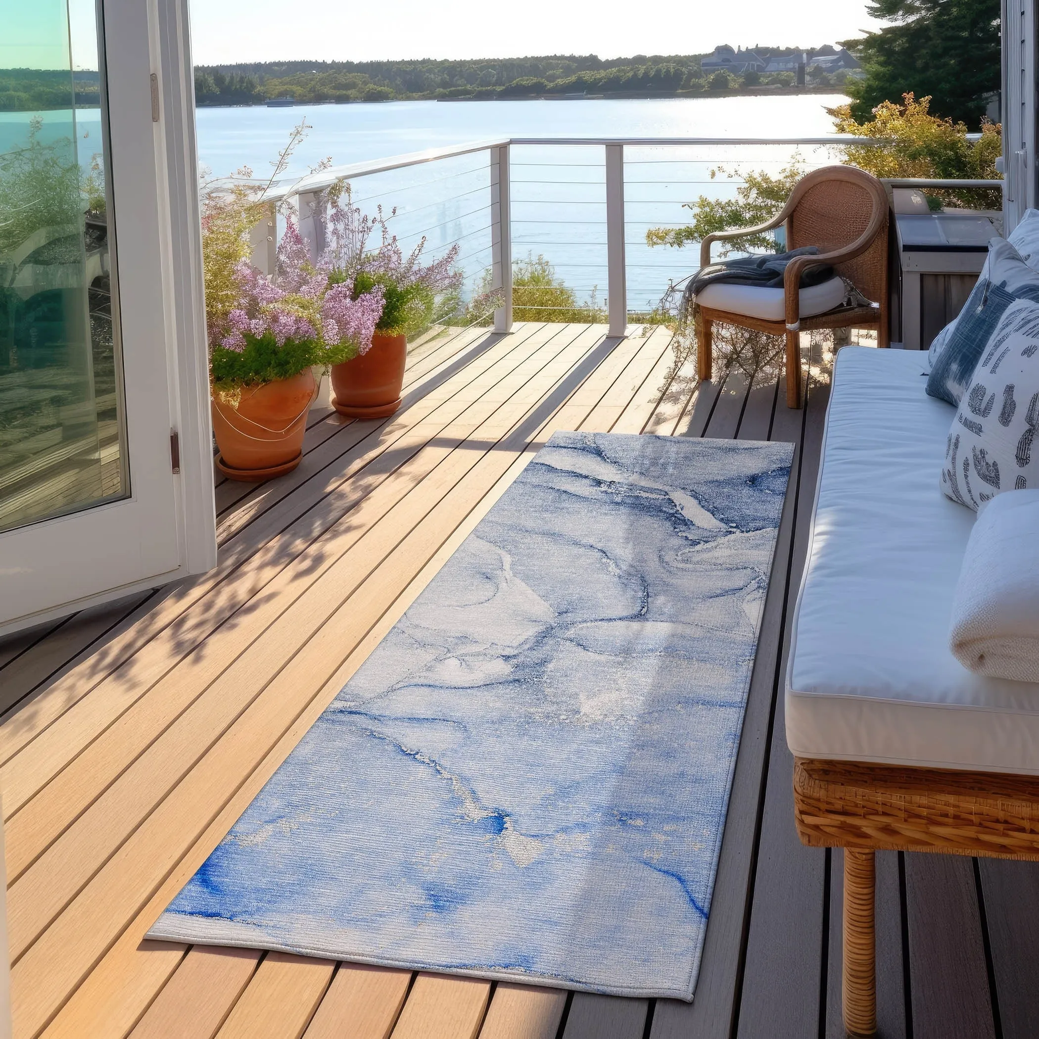 Machine Washable Indoor/ Outdoor Marble Chantille Rug